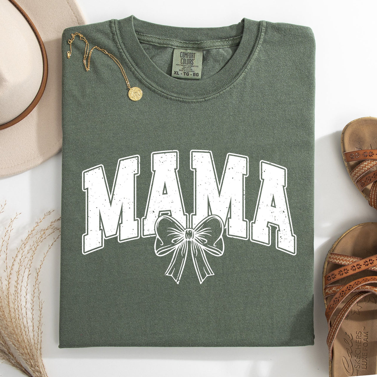 Mama, Green Bow, St Patrick's Day, Shamrock, Clover, Lucky, Leprechaun Comfort Colors Tee