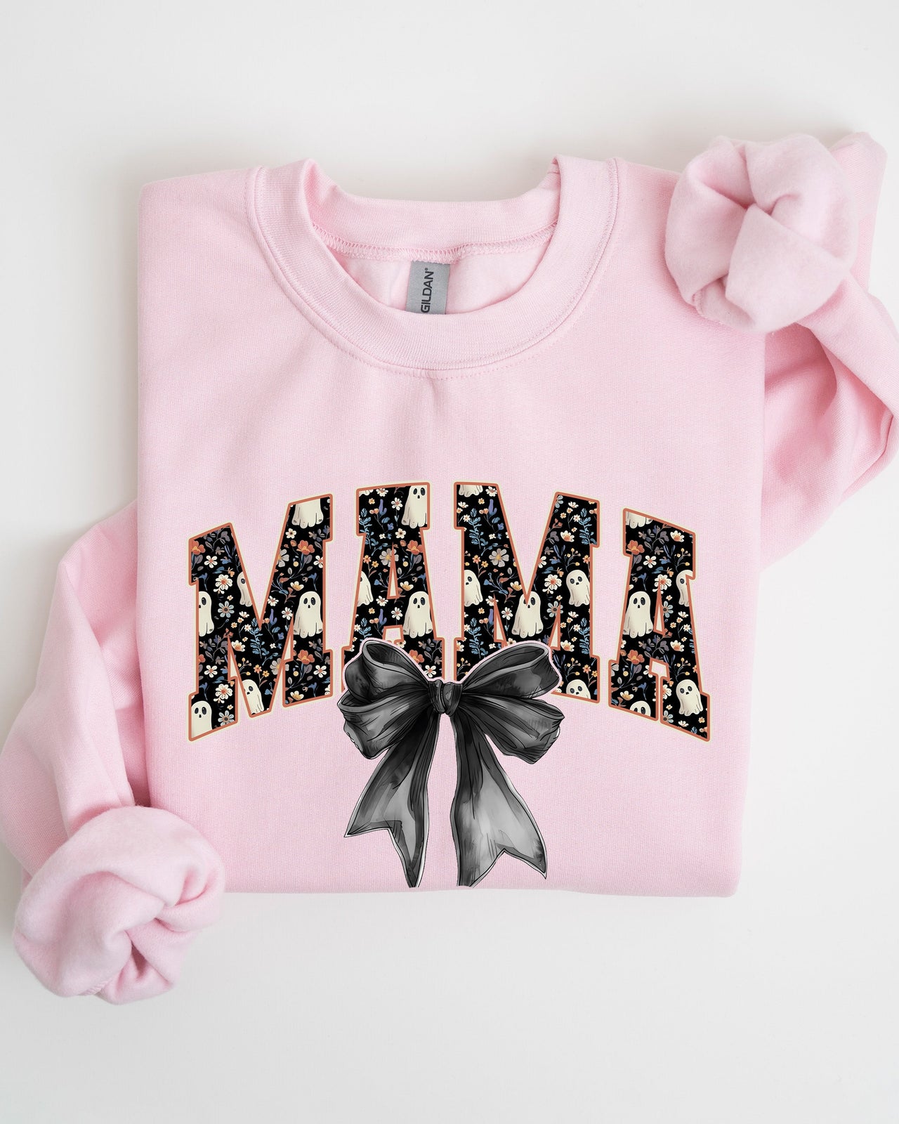 Mama Halloween Bow Ribbon Goth Spooky Witch Varsity Collegiate Graphic Sweatshirt