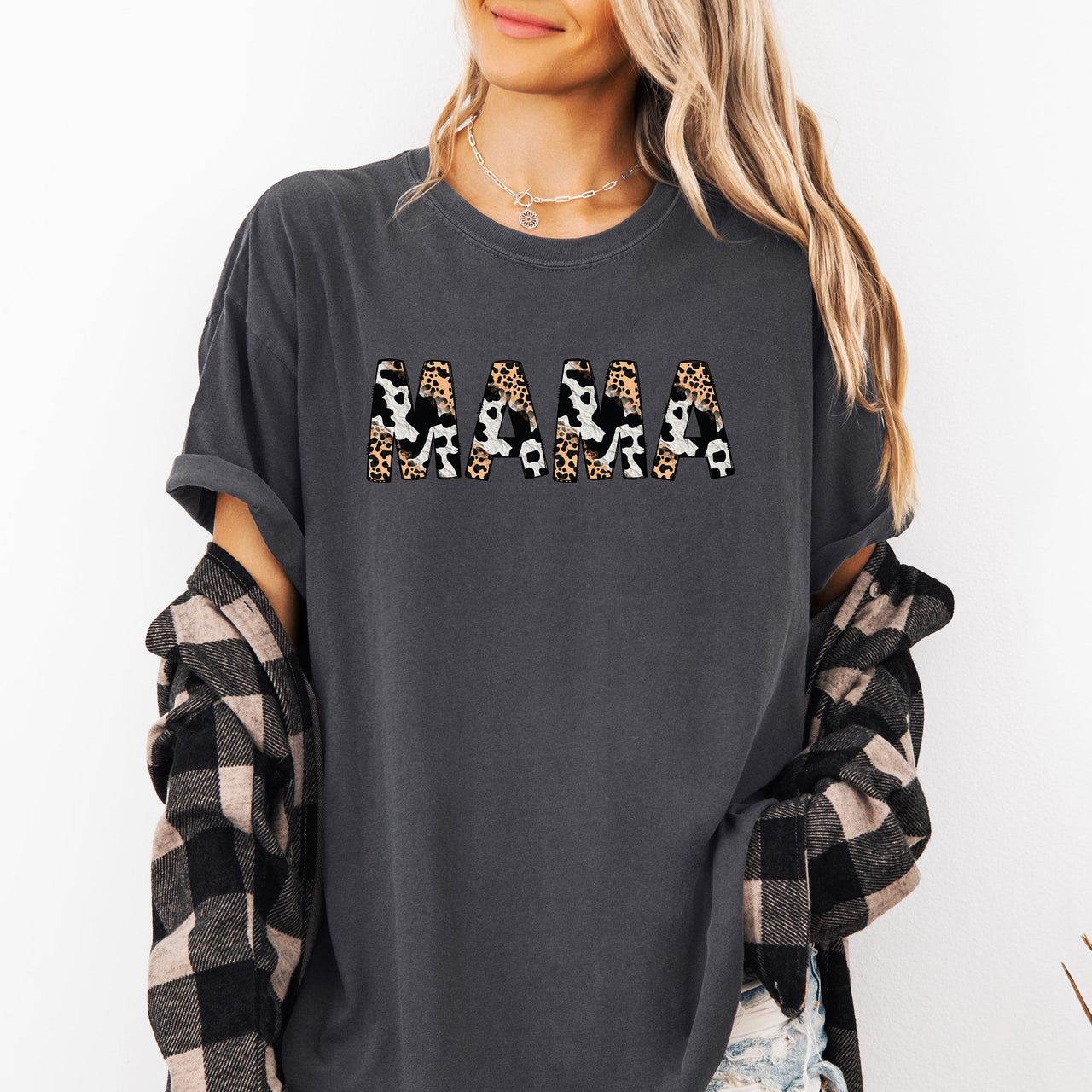 Mama Leopard Cow Print Classic Animal Mother's Day Limited Edition Collection Comfort Colors Tee