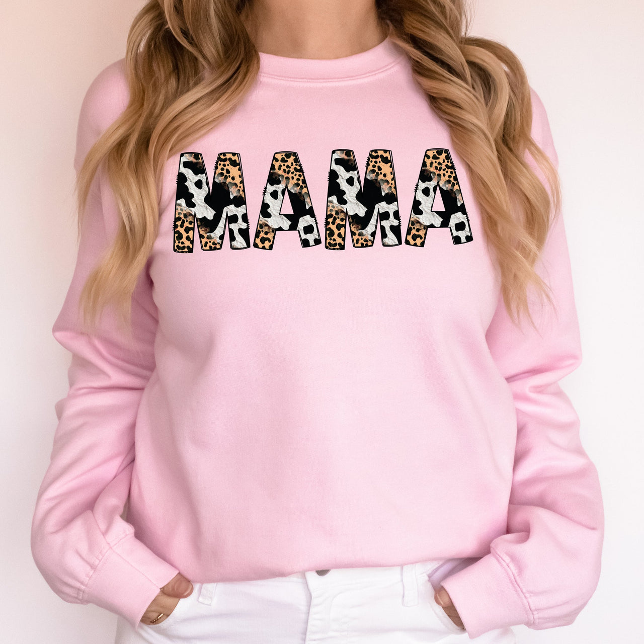 Mama Leopard Cow Print Classic Animal Print Mother's Day Cozy Soft Fleece Sweatshirt