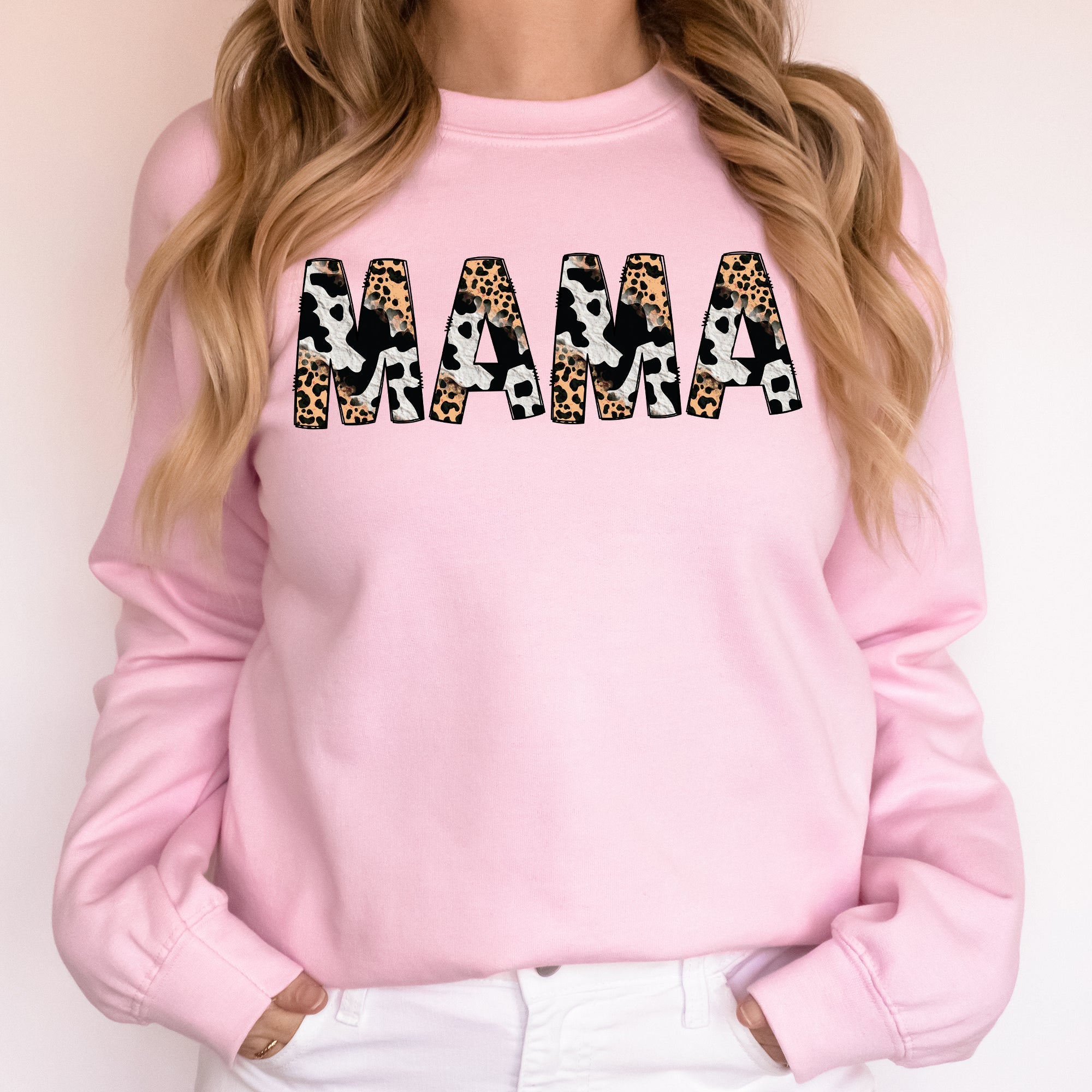 Mama Leopard Cow Print Classic Animal Print Mother's Day Cozy Soft Fleece Sweatshirt