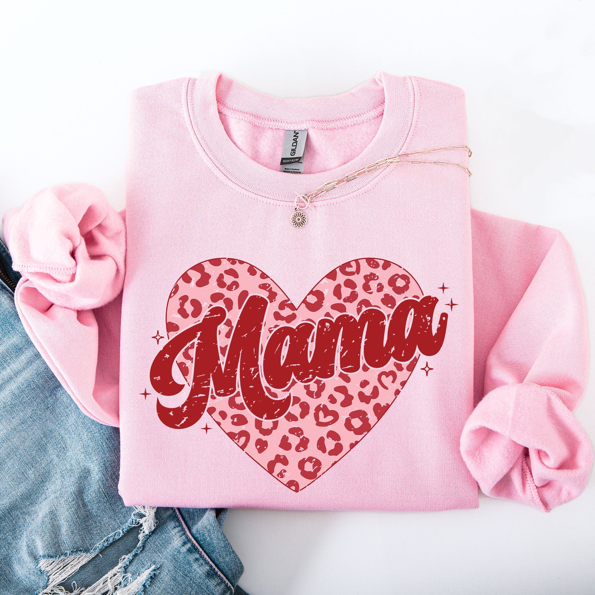 Mama Leopard Print Hearts Valentine's Day Love Pattern For Moms Cozy Fleece Sweatshirt