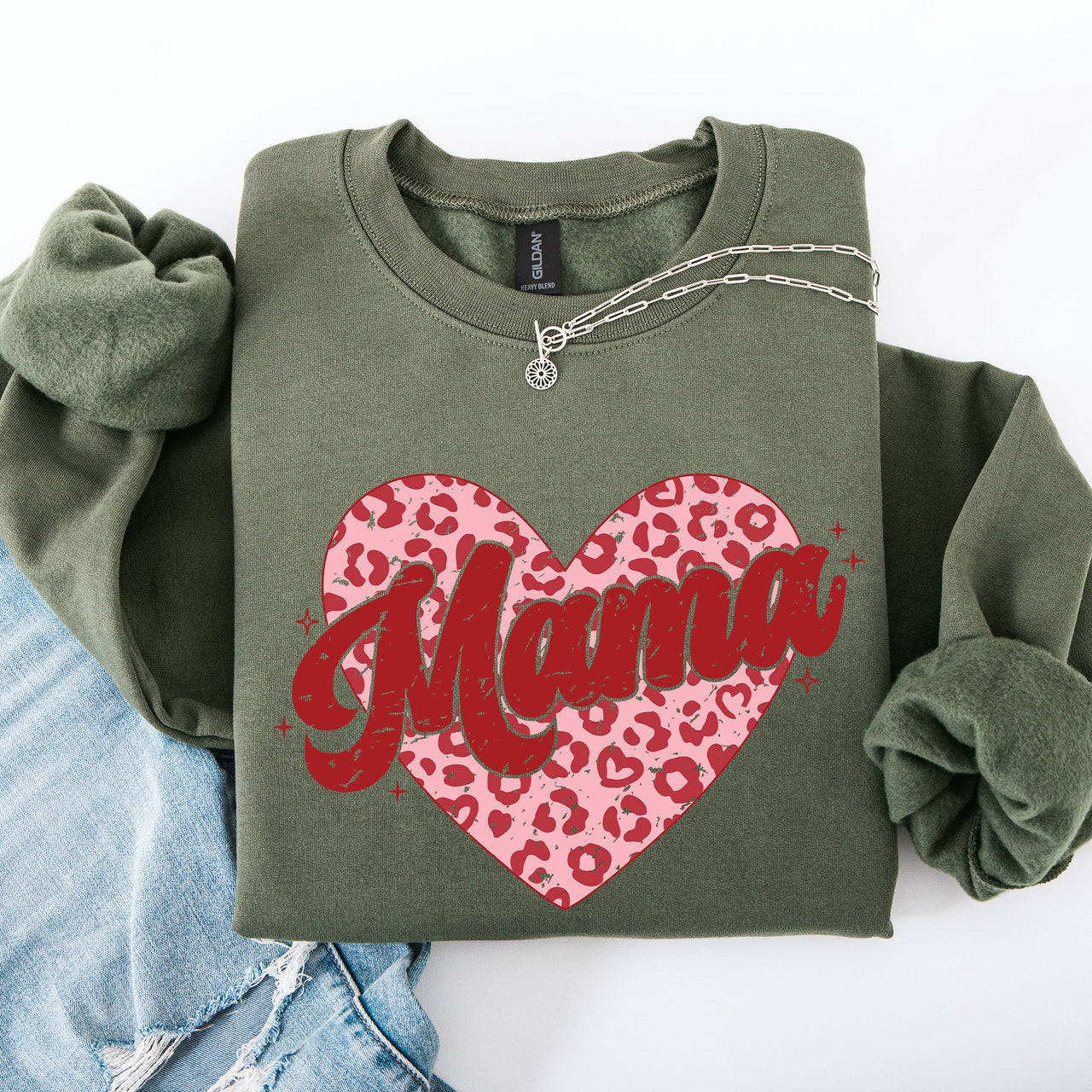 Mama Leopard Print Hearts Valentine's Day Love Pattern For Moms Cozy Fleece Sweatshirt