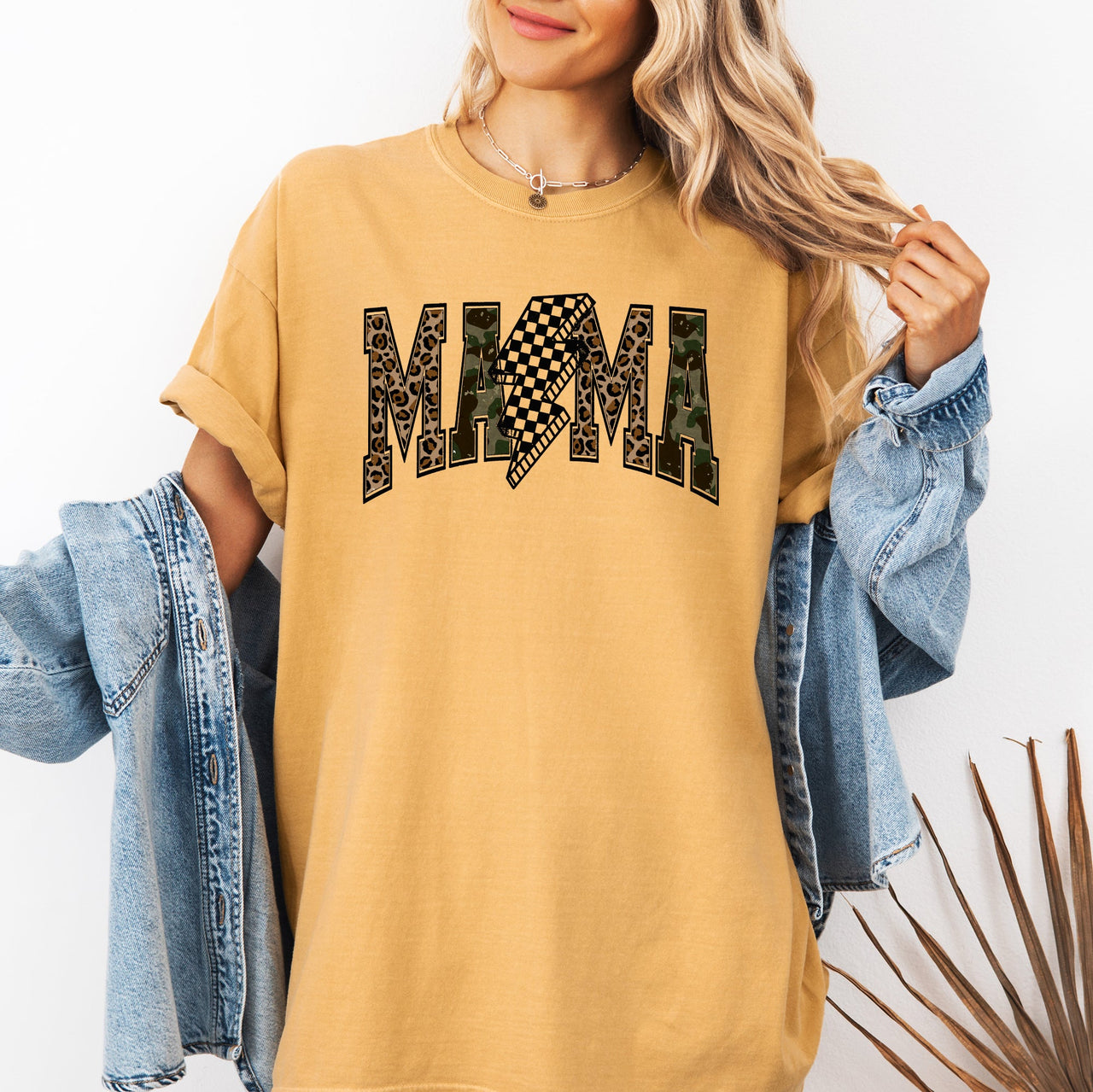 Mama Leopard Print Camo Checkered Lightning Bolt Mother's Day Comfort Colors Tee