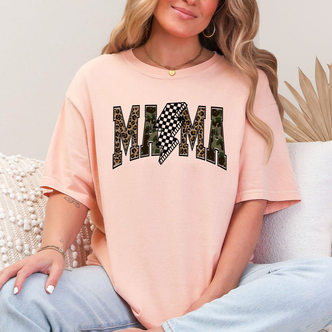 Mama Leopard Print Camo Checkered Lightning Bolt Mother's Day Comfort Colors Tee