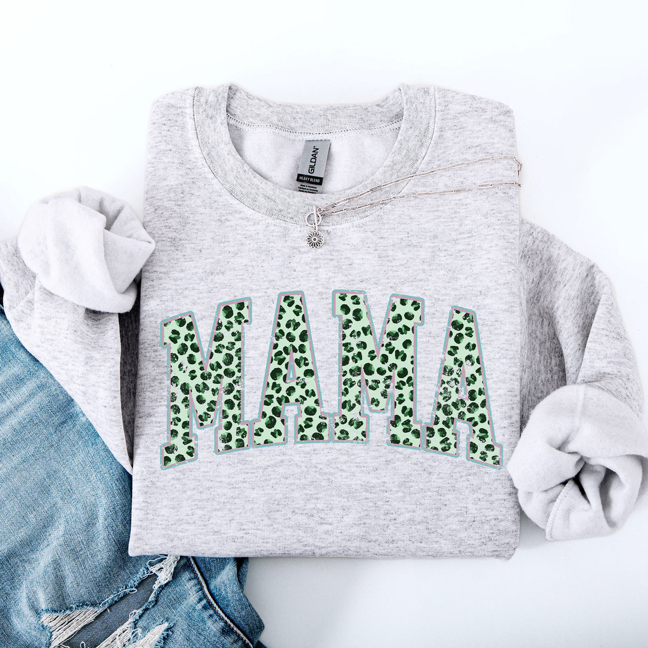 Mama Leopard Print Collegiate Varsity St Patrick's Day Shamrock Clover Lucky Leprechaun Sweatshirt