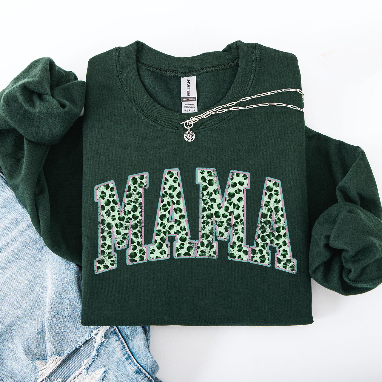 Mama Leopard Print Collegiate Varsity St Patrick's Day Shamrock Clover Lucky Leprechaun Sweatshirt