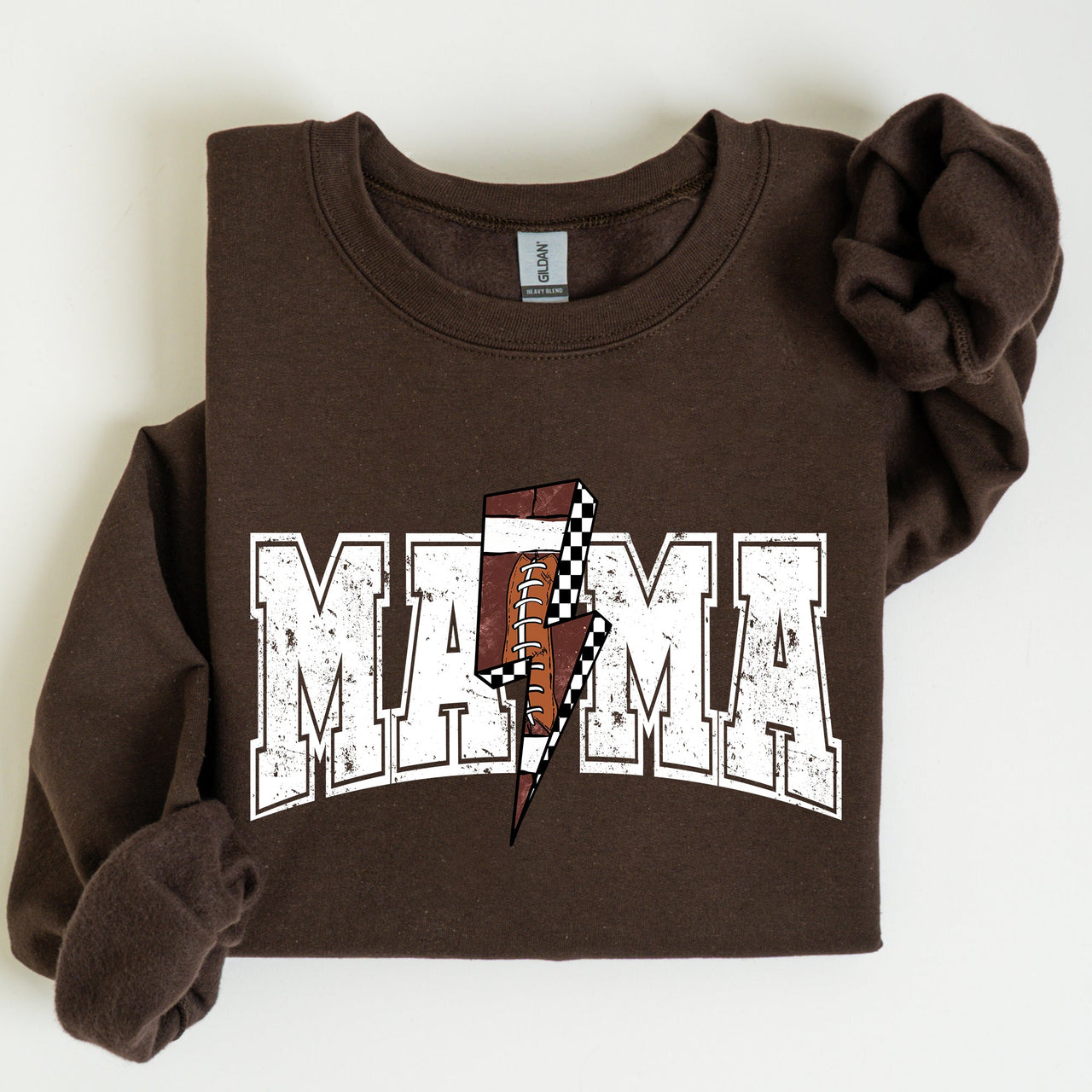 Mama Lightning Bolt Checkered Football Sports Game Day Big Game Touchdown Tailgate Party Sweatshirt