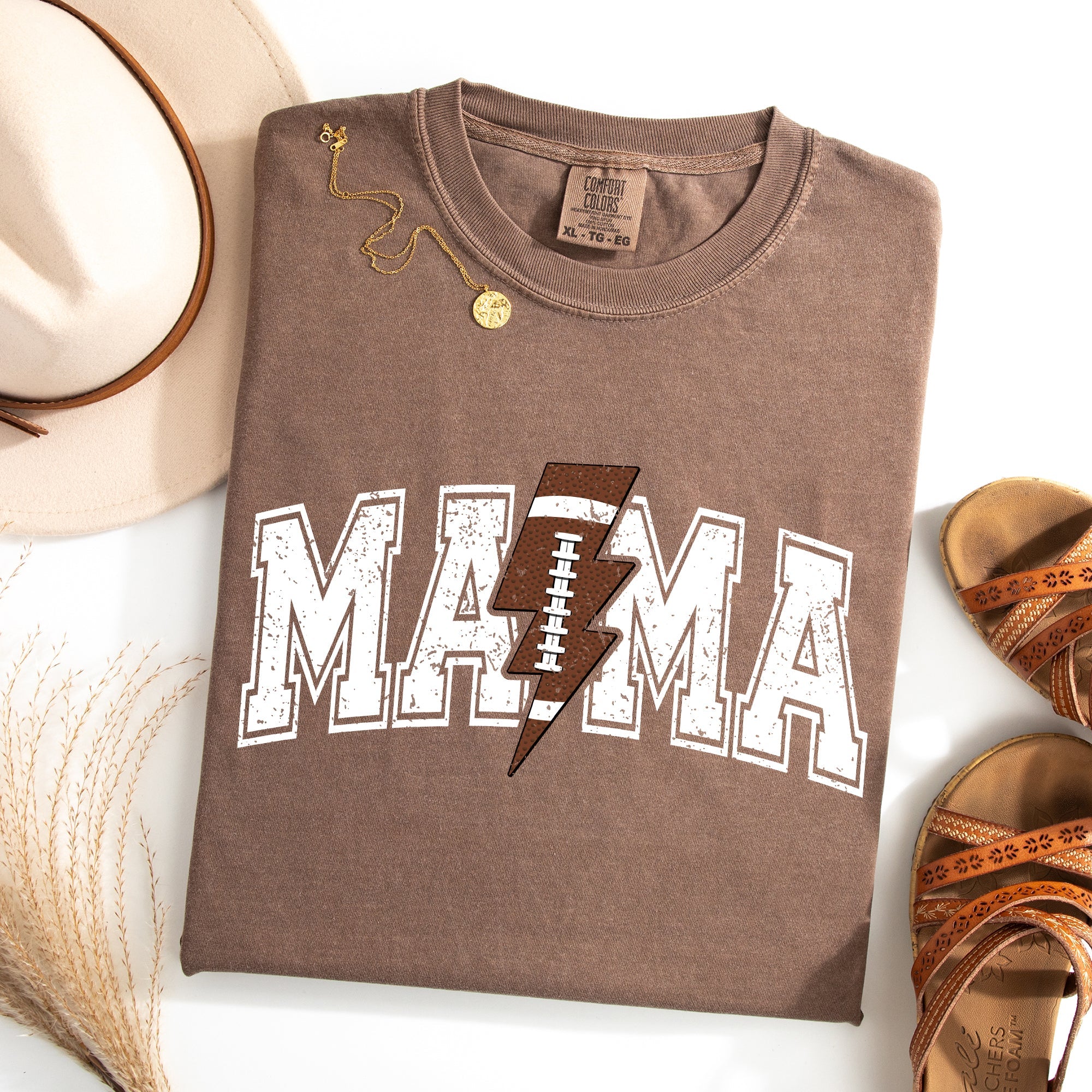 Mama Lightning Bolt Football Sports Game Day Big Game Touchdown Tailgate Party Comfort Colors Tee