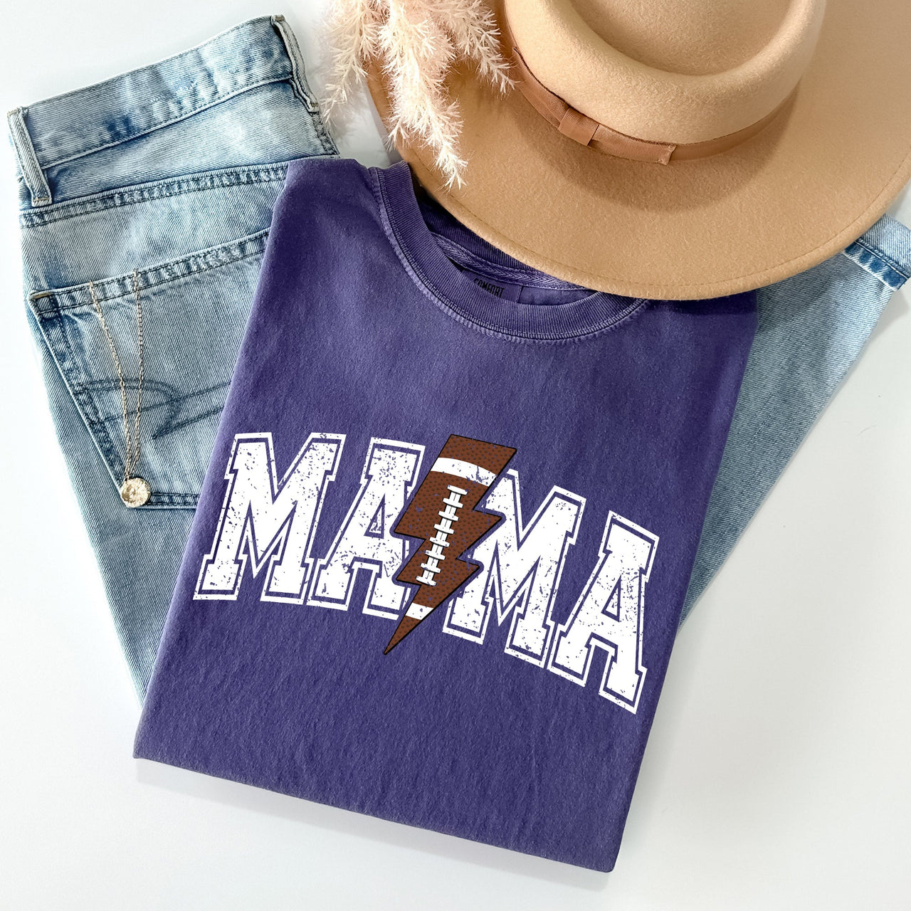 Mama Lightning Bolt Football Sports Game Day Big Game Touchdown Tailgate Party Comfort Colors Tee
