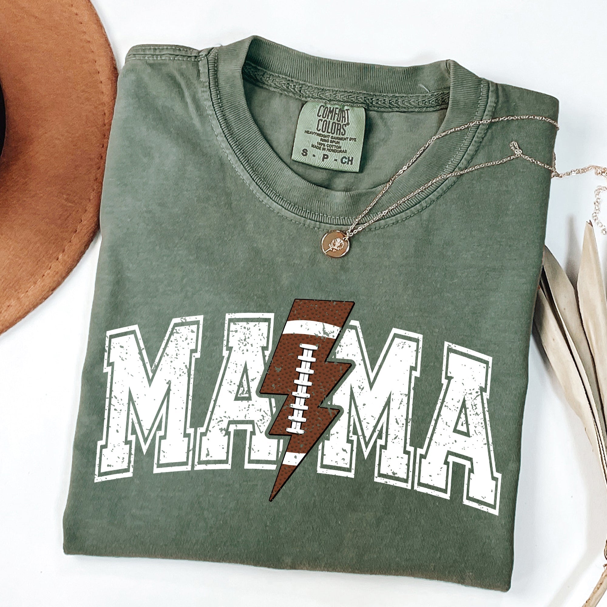 Mama Lightning Bolt Football Sports Game Day Big Game Touchdown Tailgate Party Comfort Colors Tee