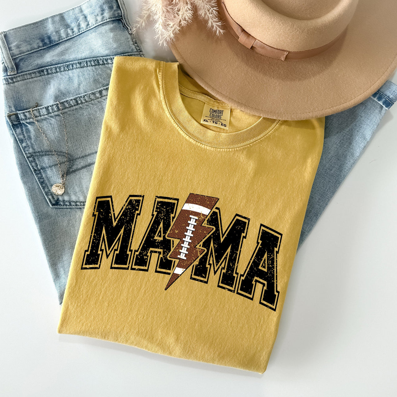 Mama Lightning Bolt Football Sports Game Day Big Game Touchdown Tailgate Party Comfort Colors Tee