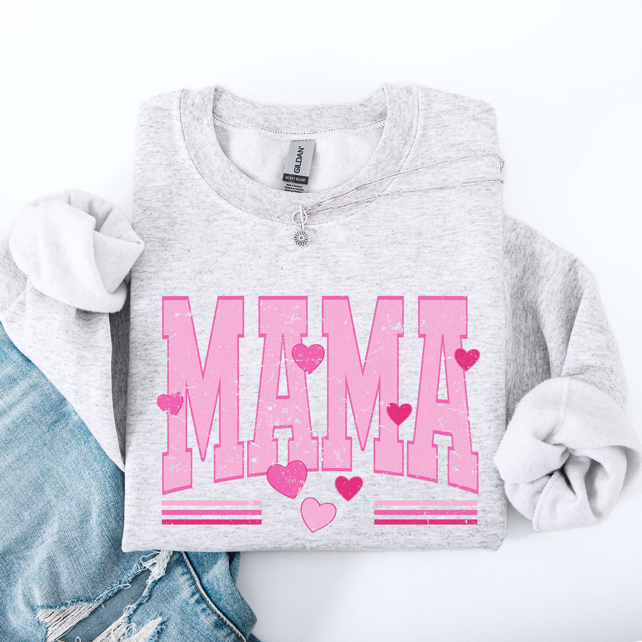 Mama Love Valentine's Day Hearts Stripes Cozy Family Love Message Warmth And Togetherness Theme Sweatshirt