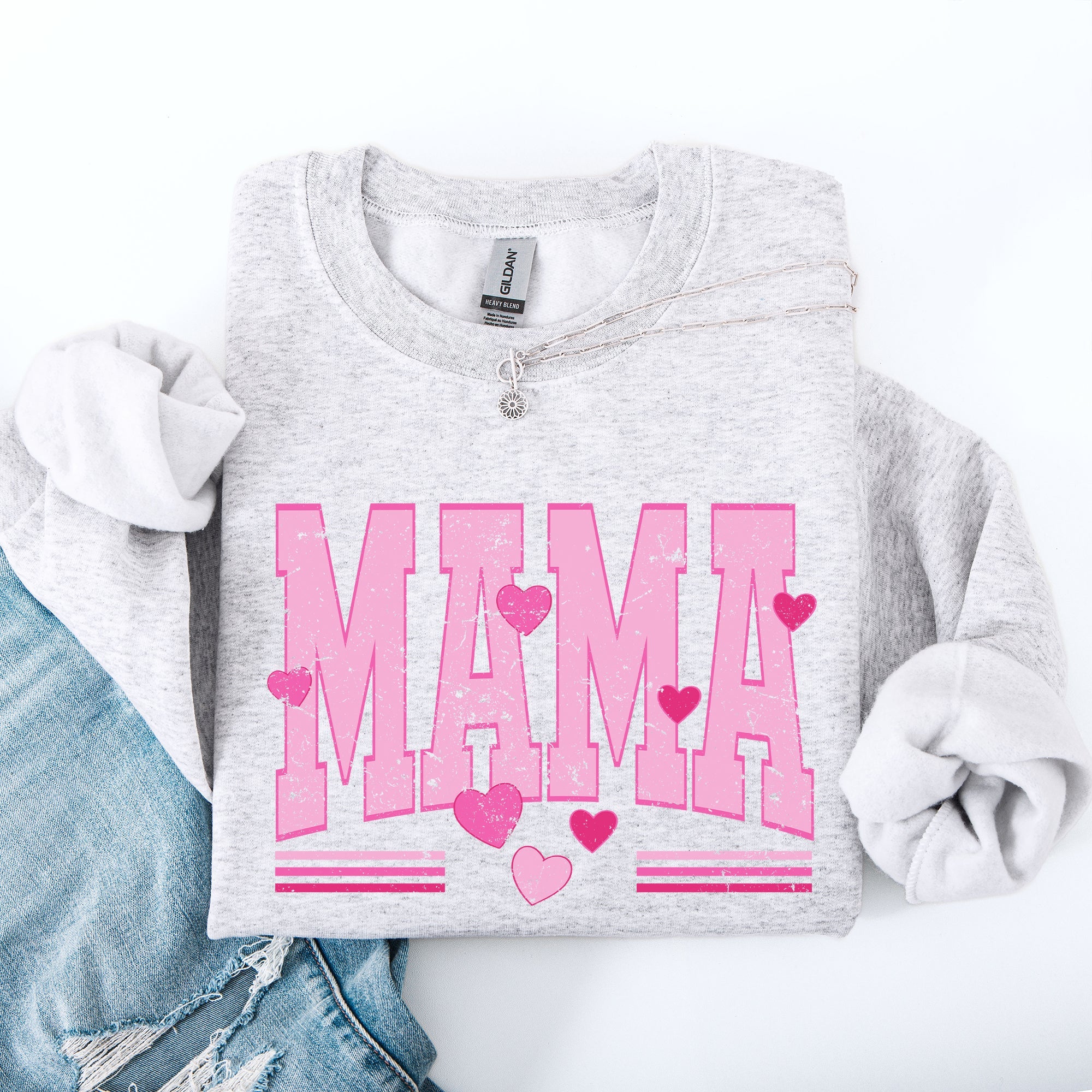 Mama Love Valentine's Day Hearts Stripes Cozy Family Love Message Warmth And Togetherness Theme Sweatshirt