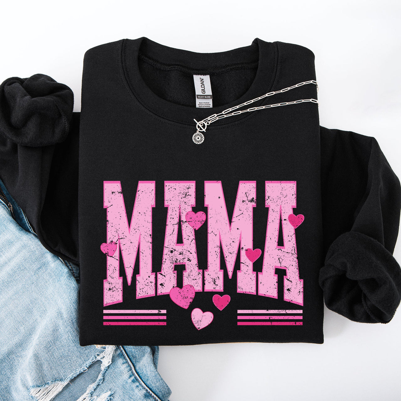 Mama Love Valentine's Day Hearts Stripes Cozy Family Love Message Warmth And Togetherness Theme Sweatshirt