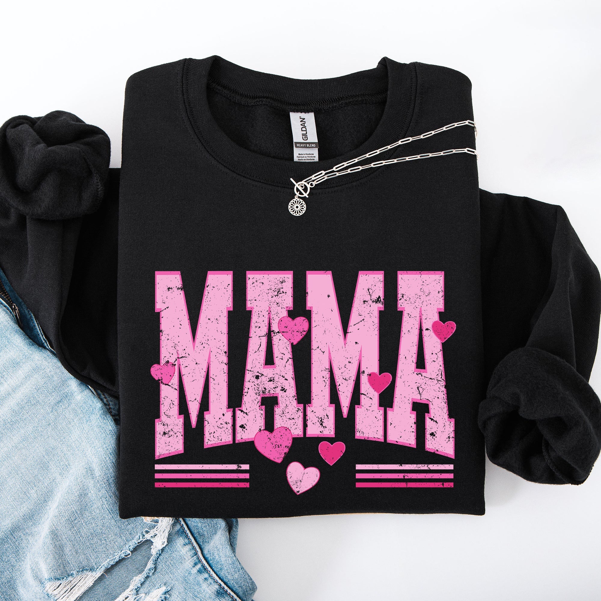 Mama Love Valentine's Day Hearts Stripes Cozy Family Love Message Warmth And Togetherness Theme Sweatshirt
