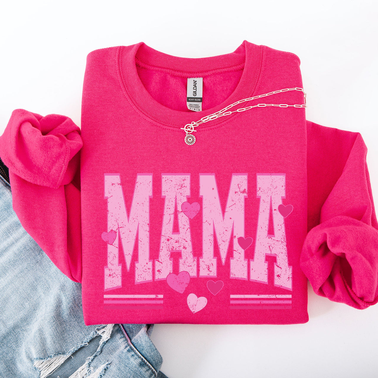 Mama Love Valentine's Day Hearts Stripes Cozy Family Love Message Warmth And Togetherness Theme Sweatshirt