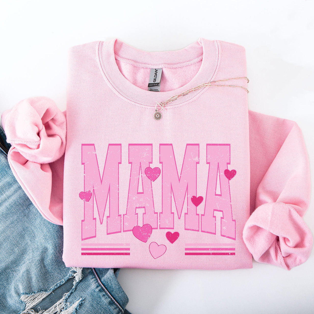 Mama Love Valentine's Day Hearts Stripes Cozy Family Love Message Warmth And Togetherness Theme Sweatshirt