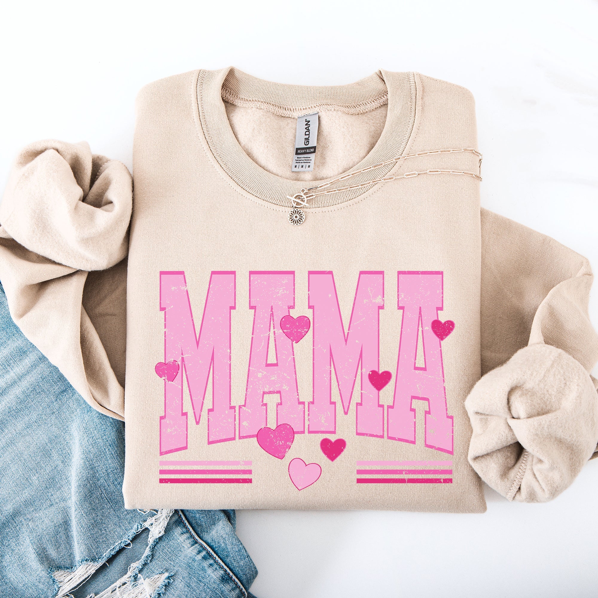 Mama Love Valentine's Day Hearts Stripes Cozy Family Love Message Warmth And Togetherness Theme Sweatshirt