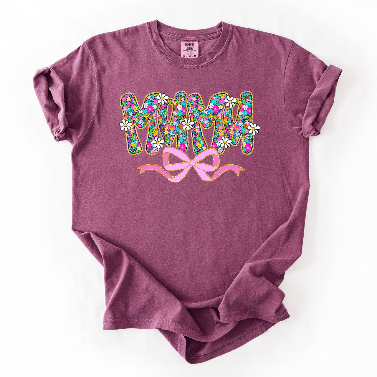 Mama Floral Ribbon Bow Mother's Day Pastel Bouquet Bright Colorful Flowers Comfort Colors Tee