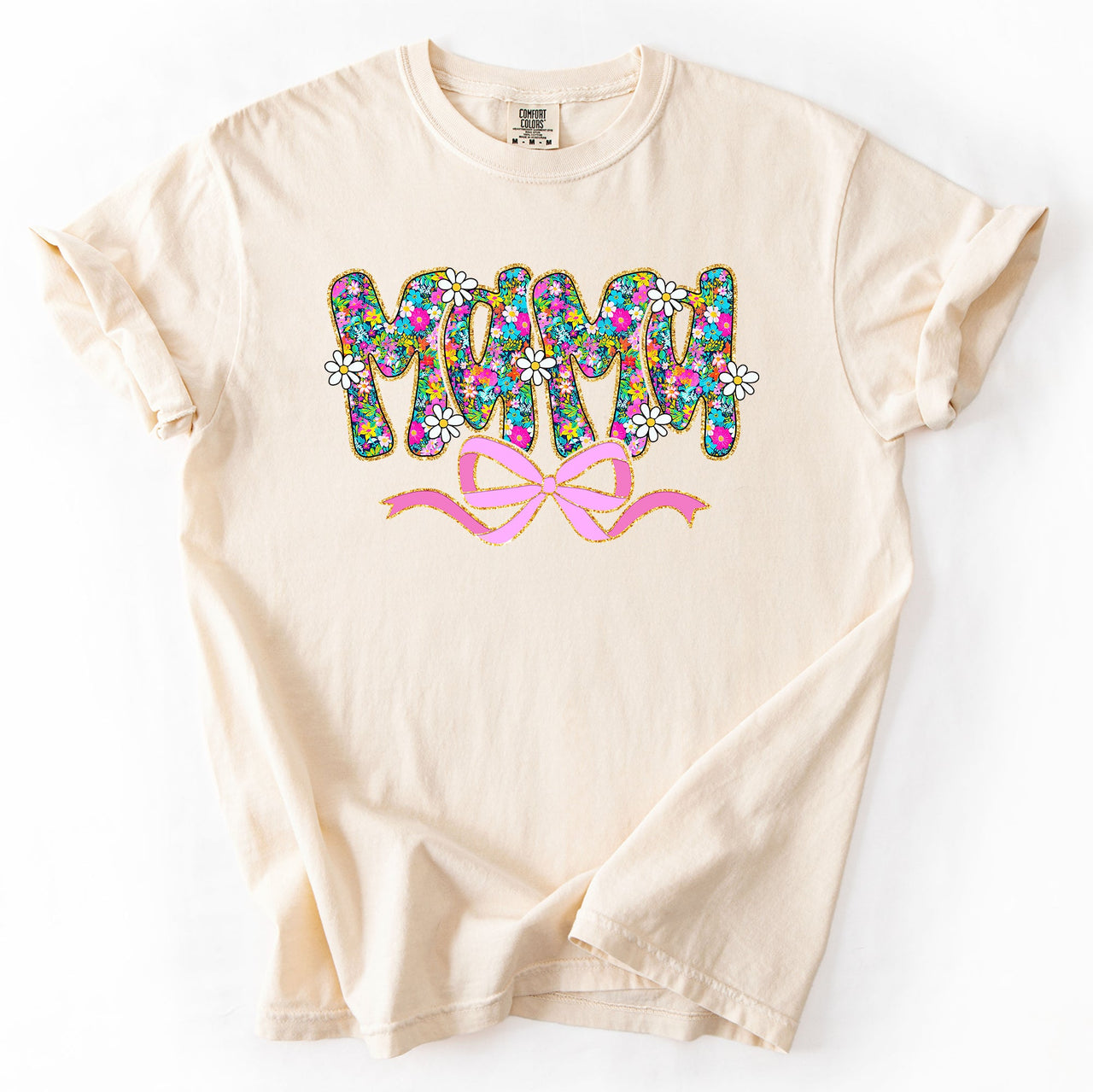 Mama Floral Ribbon Bow Mother's Day Pastel Bouquet Bright Colorful Flowers Comfort Colors Tee