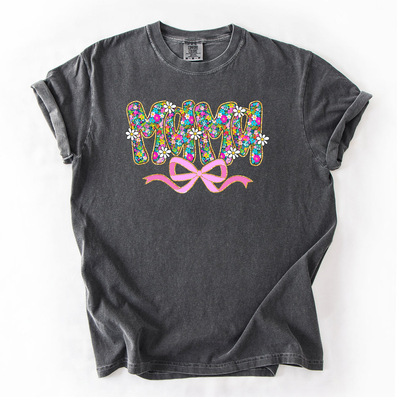 Mama Floral Ribbon Bow Mother's Day Pastel Bouquet Bright Colorful Flowers Comfort Colors Tee