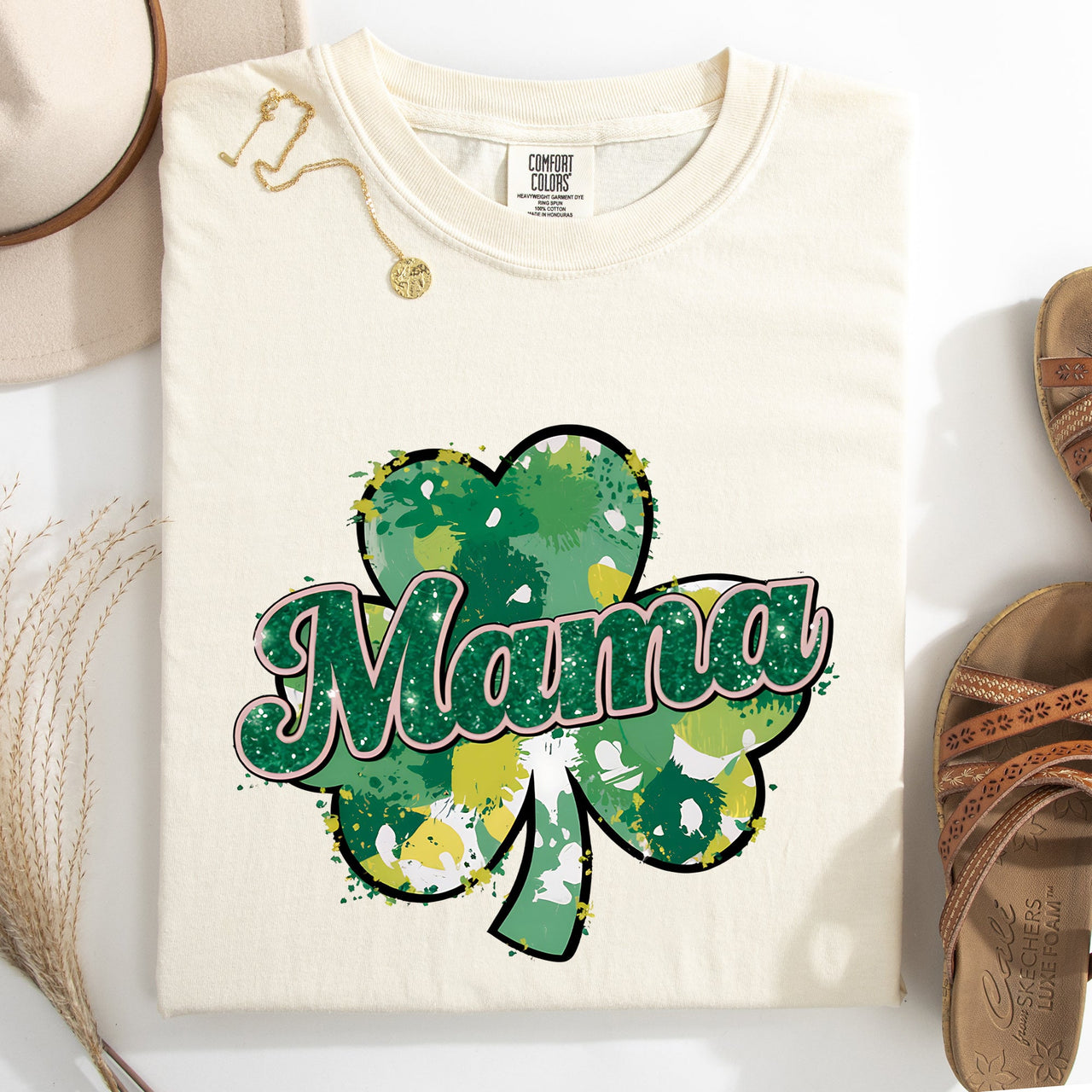 Mama Painted St Patrick's Day Shamrock Clover Lucky Leprechaun Comfort Colors Tee