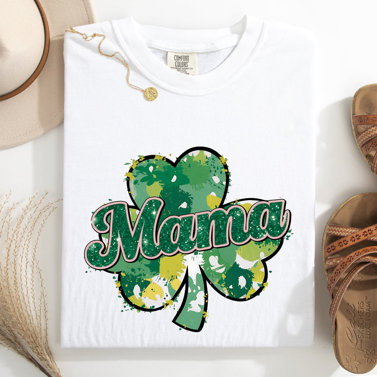 Mama Painted St Patrick's Day Shamrock Clover Lucky Leprechaun Comfort Colors Tee