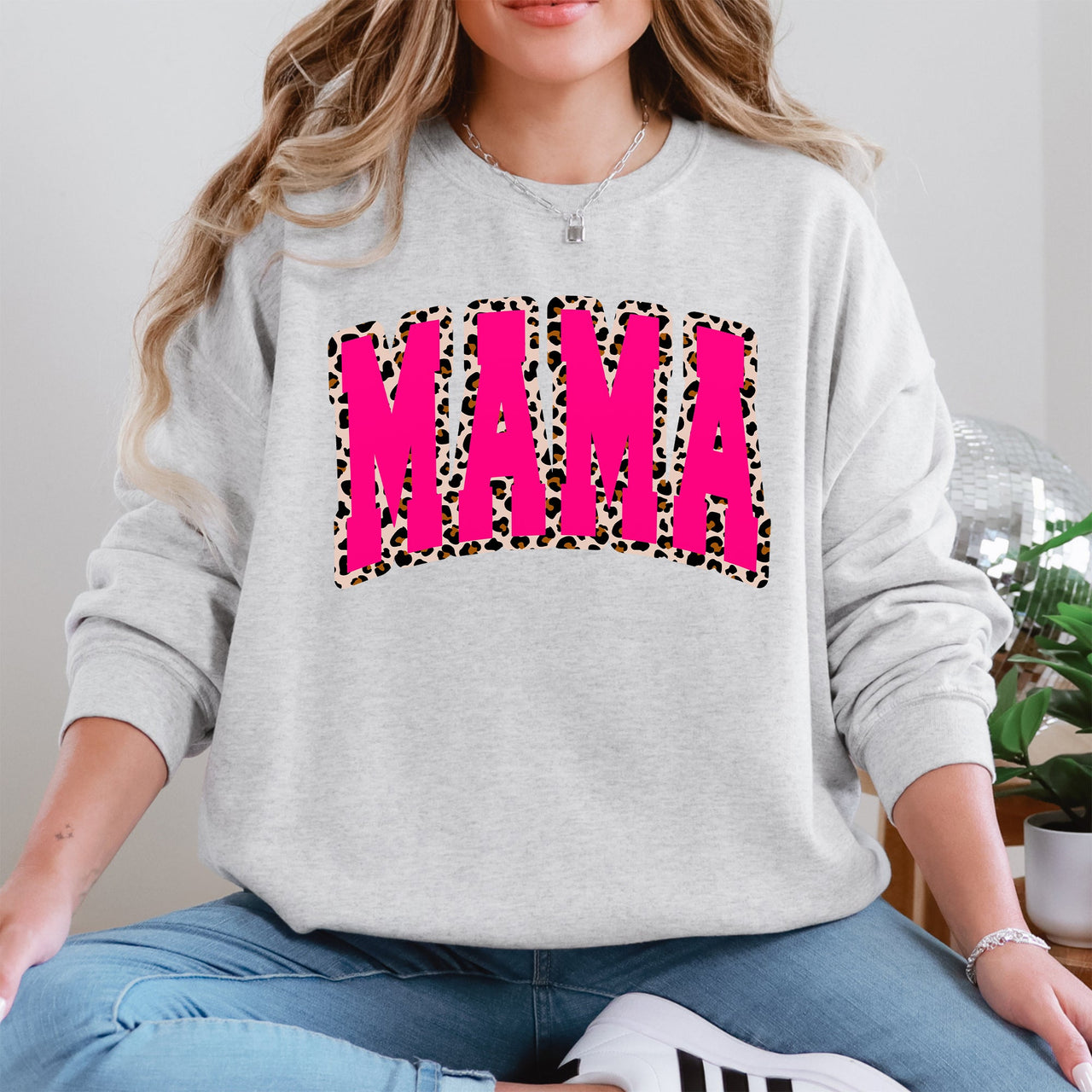 Mama Vintage Pink Leopard Print Retro Varsity Classic Mother's Day Edition Sweatshirt