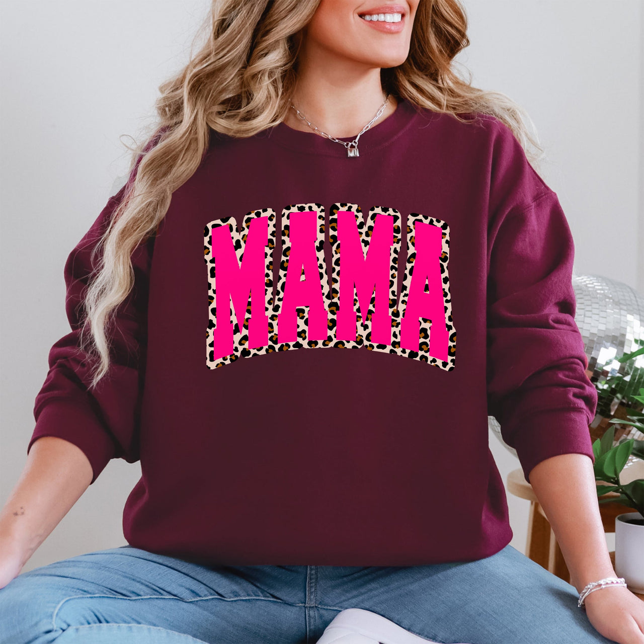 Mama Vintage Pink Leopard Print Retro Varsity Classic Mother's Day Edition Sweatshirt