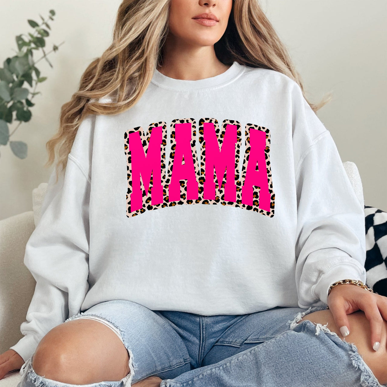 Mama Vintage Pink Leopard Print Retro Varsity Classic Mother's Day Edition Sweatshirt