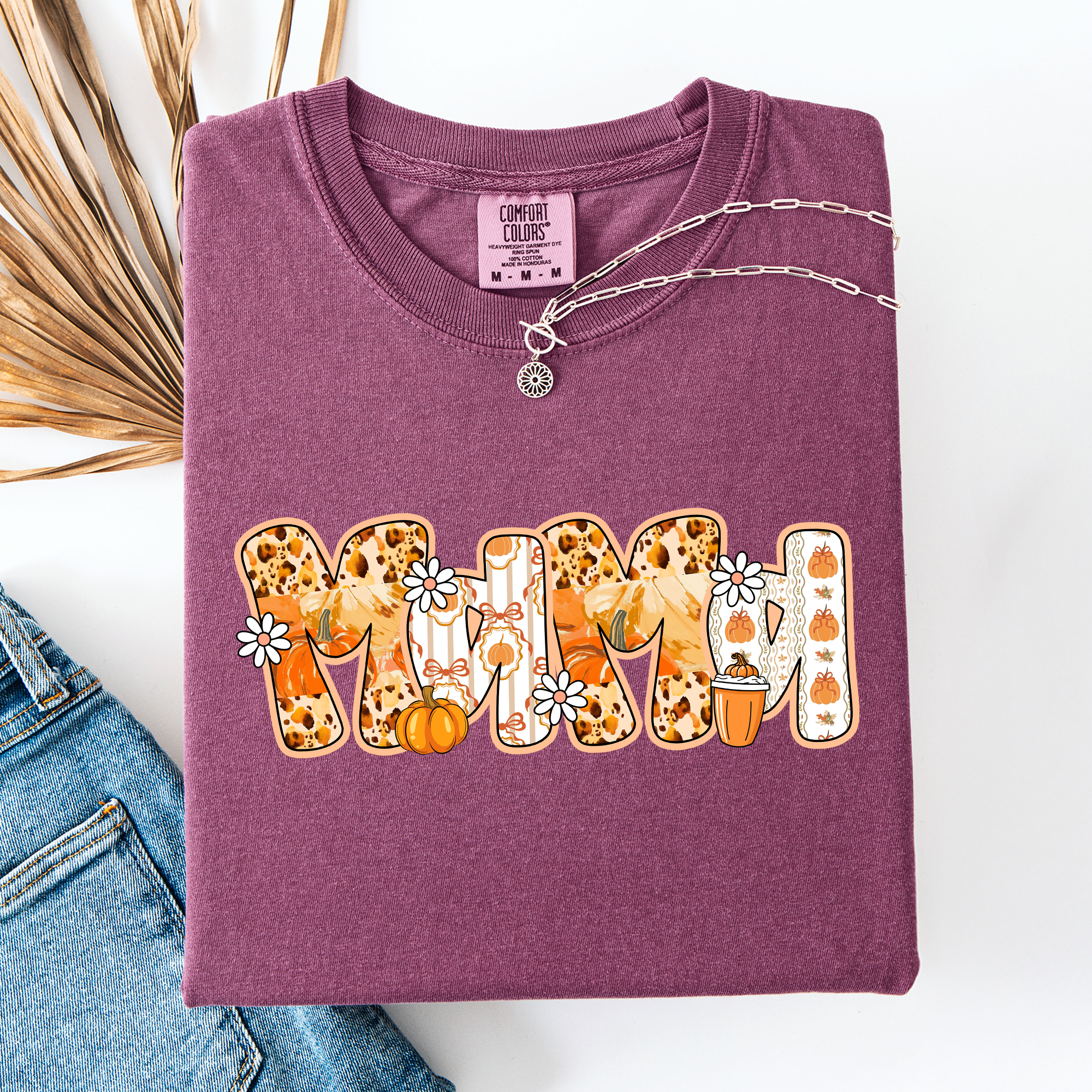 Mama, Pumpkin Pattern Leopard-Print Pumpkins Watercolor Bouquet Comfort Colors Tee