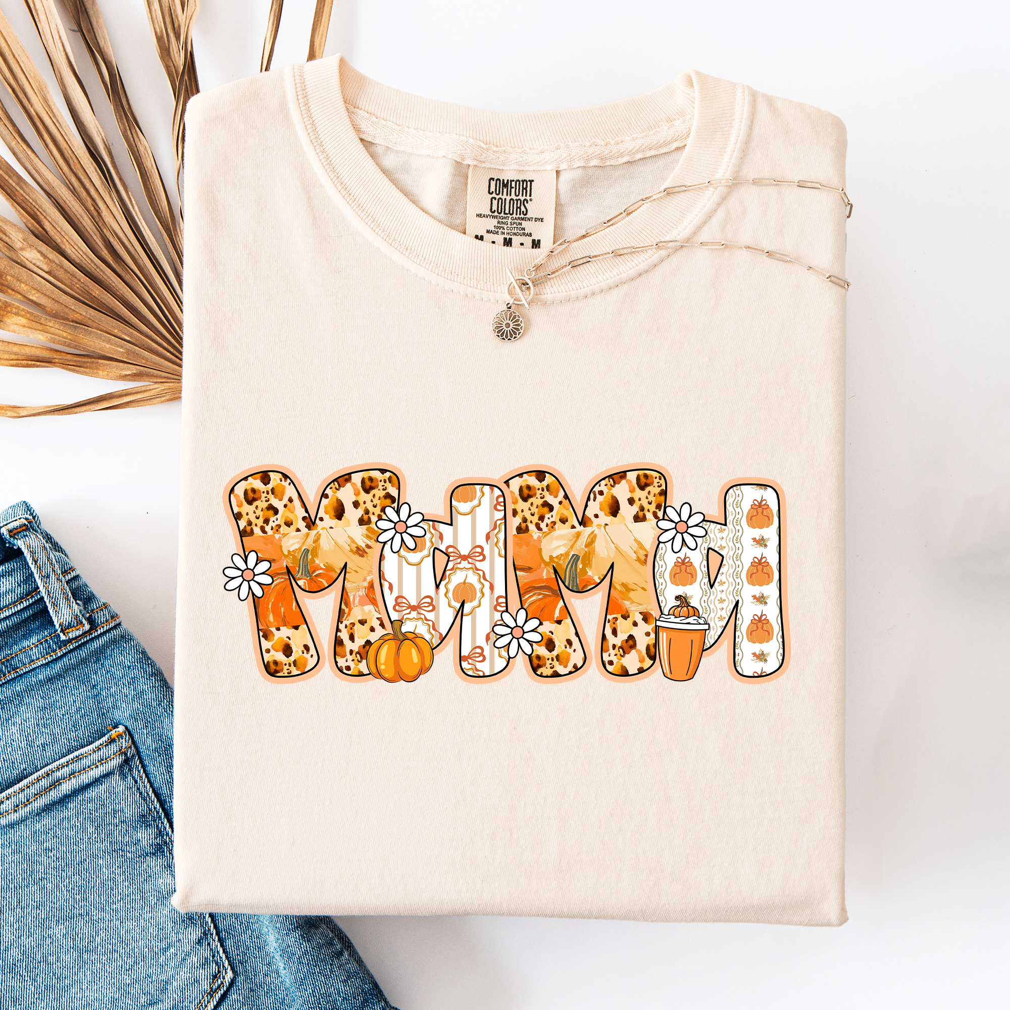 Mama, Pumpkin Pattern Leopard-Print Pumpkins Watercolor Bouquet Comfort Colors Tee