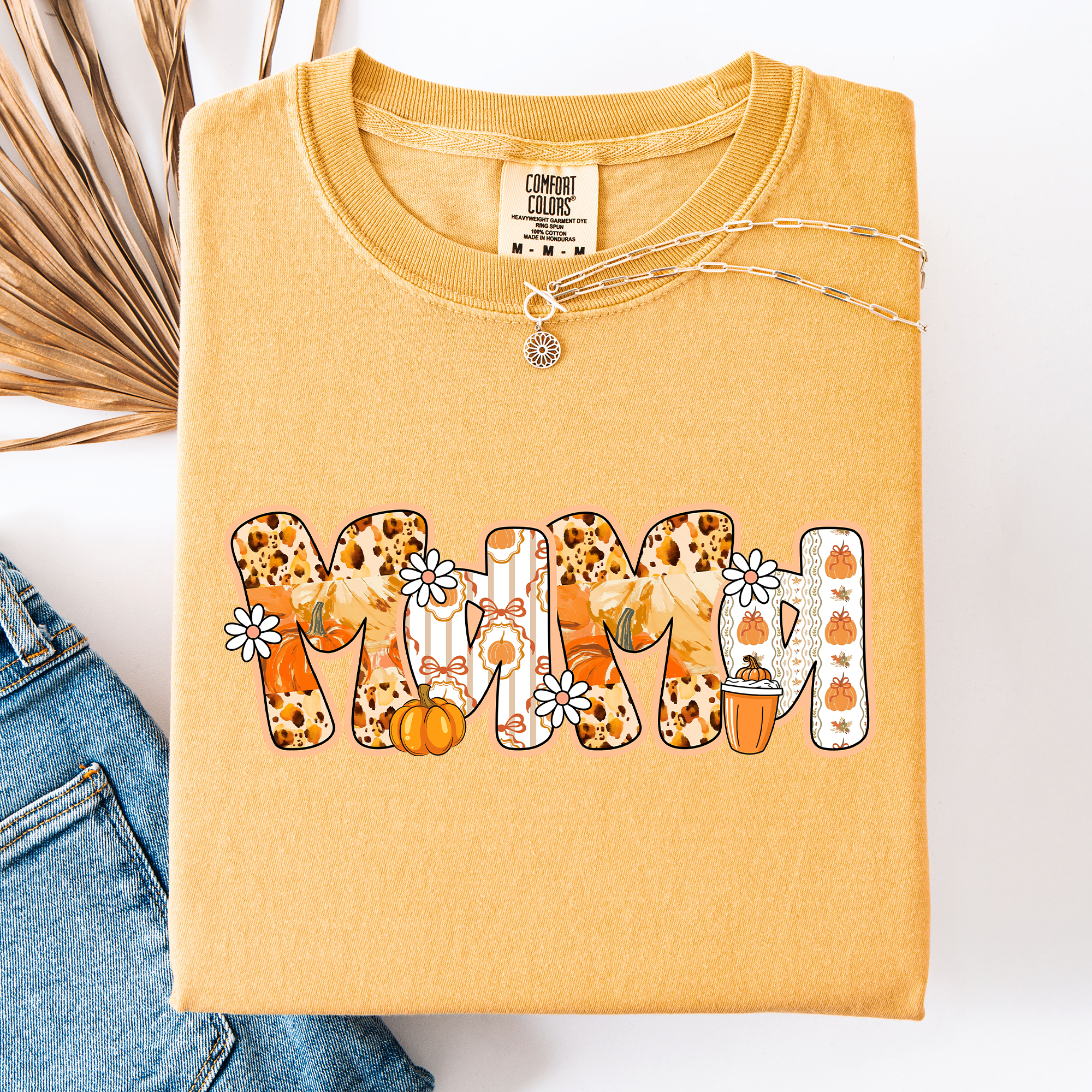 Mama, Pumpkin Pattern Leopard-Print Pumpkins Watercolor Bouquet Comfort Colors Tee