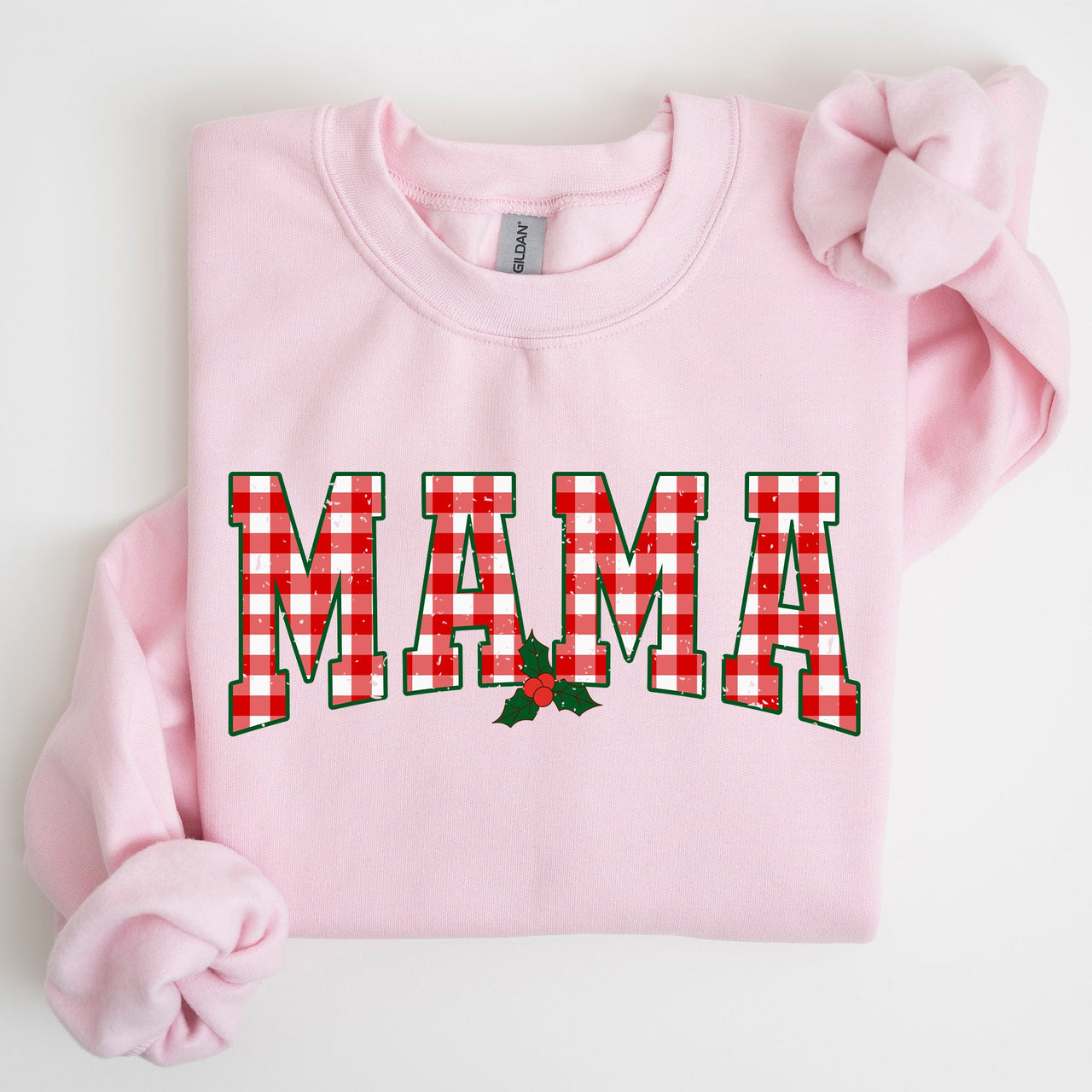 Mama Red Checkered Christmas Plaid Holly Winter Santa Xmas Festive Cozy Sweatshirt