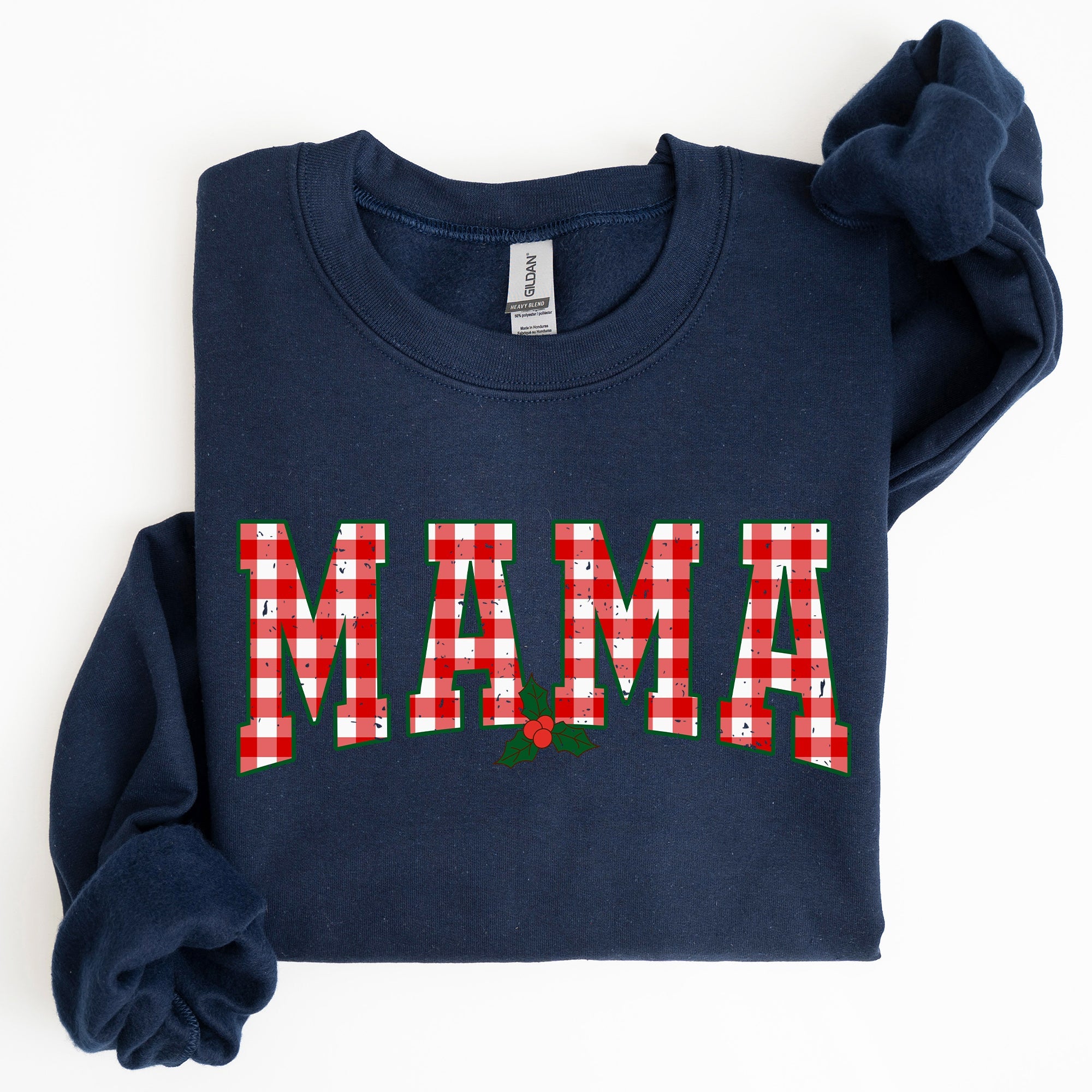 Mama Red Checkered Christmas Plaid Holly Winter Santa Xmas Festive Cozy Sweatshirt