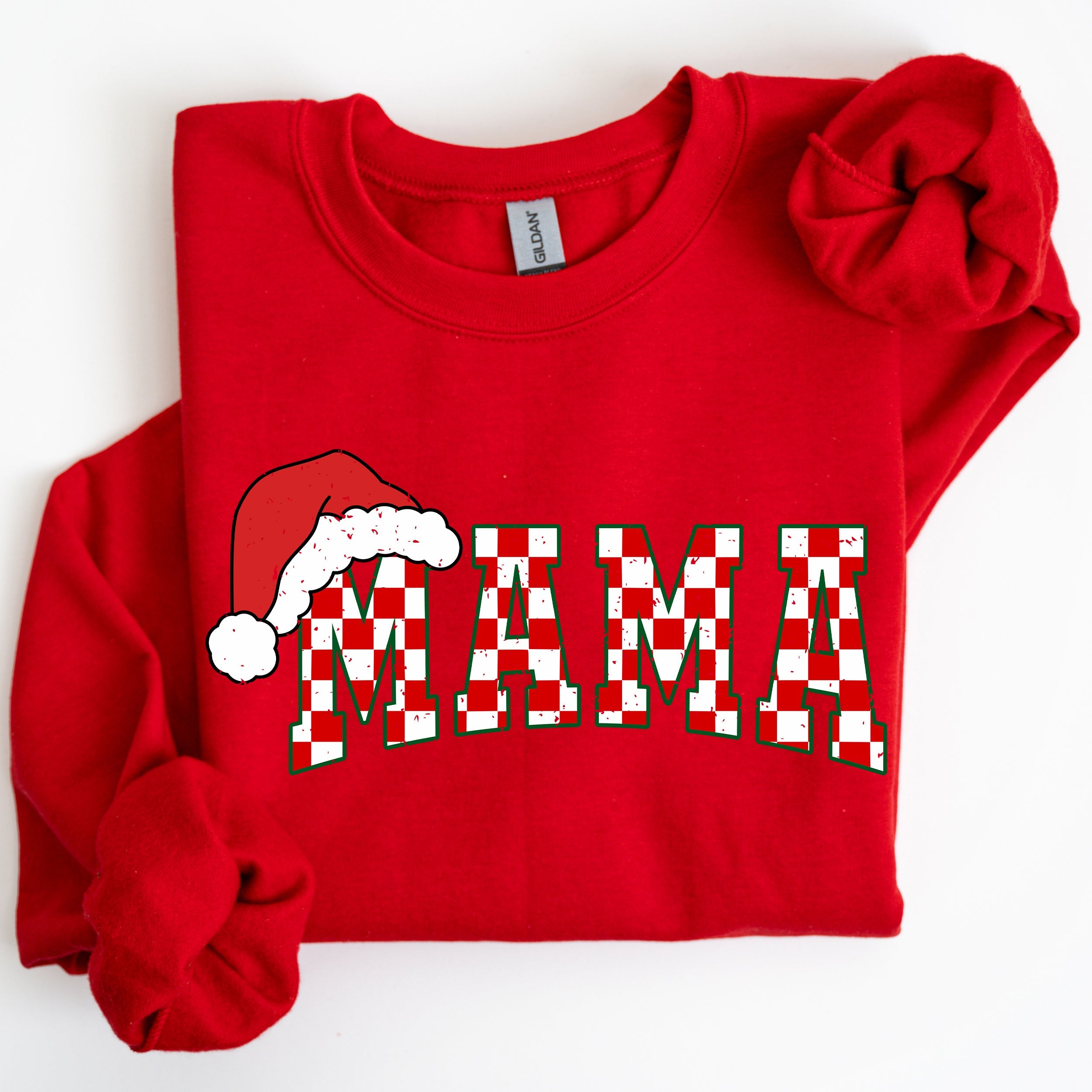 Mama Red Checkered Christmas Plaid Santa Winter Xmas Cozy Holiday Spirit Sweatshirt