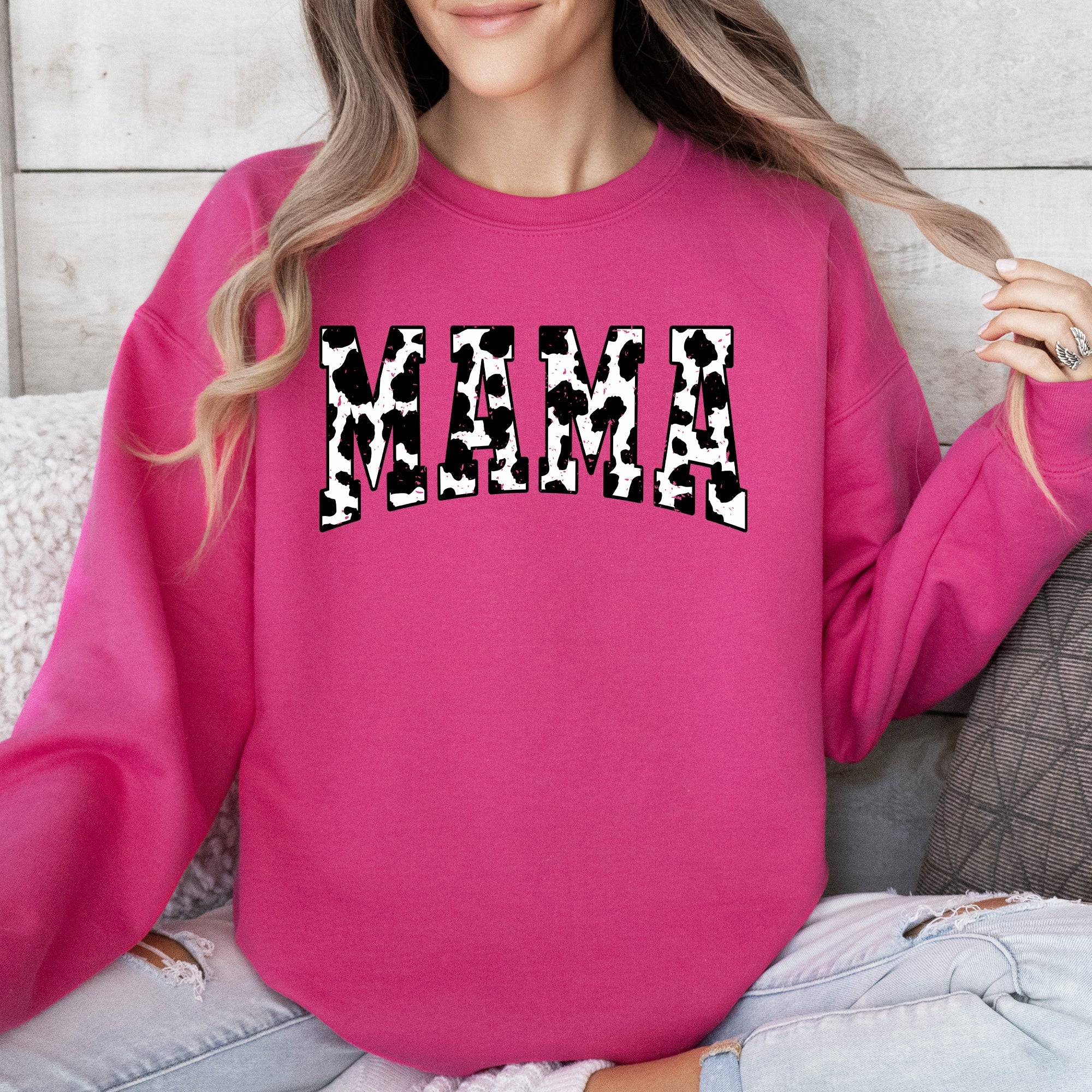 Mama Retro Cow Print Varsity Mother's Day Sweatshirt