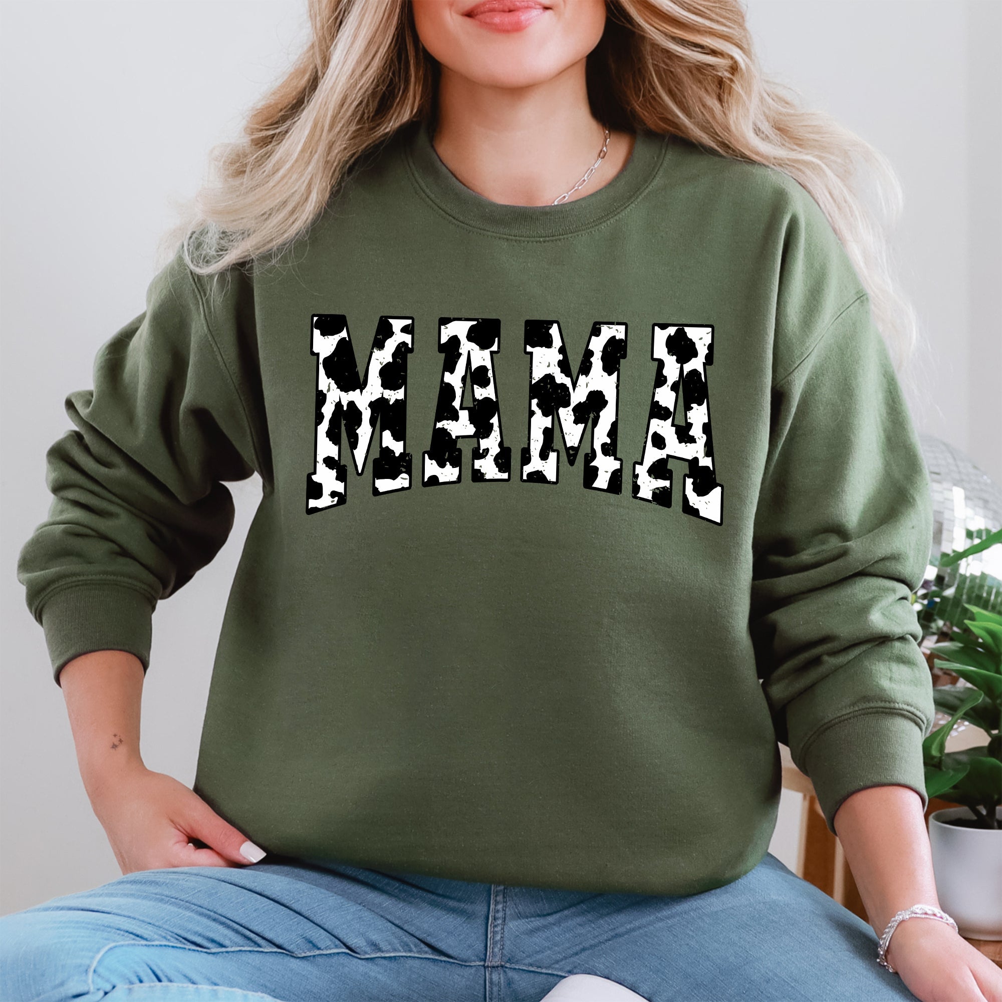Mama Retro Cow Print Varsity Mother's Day Sweatshirt