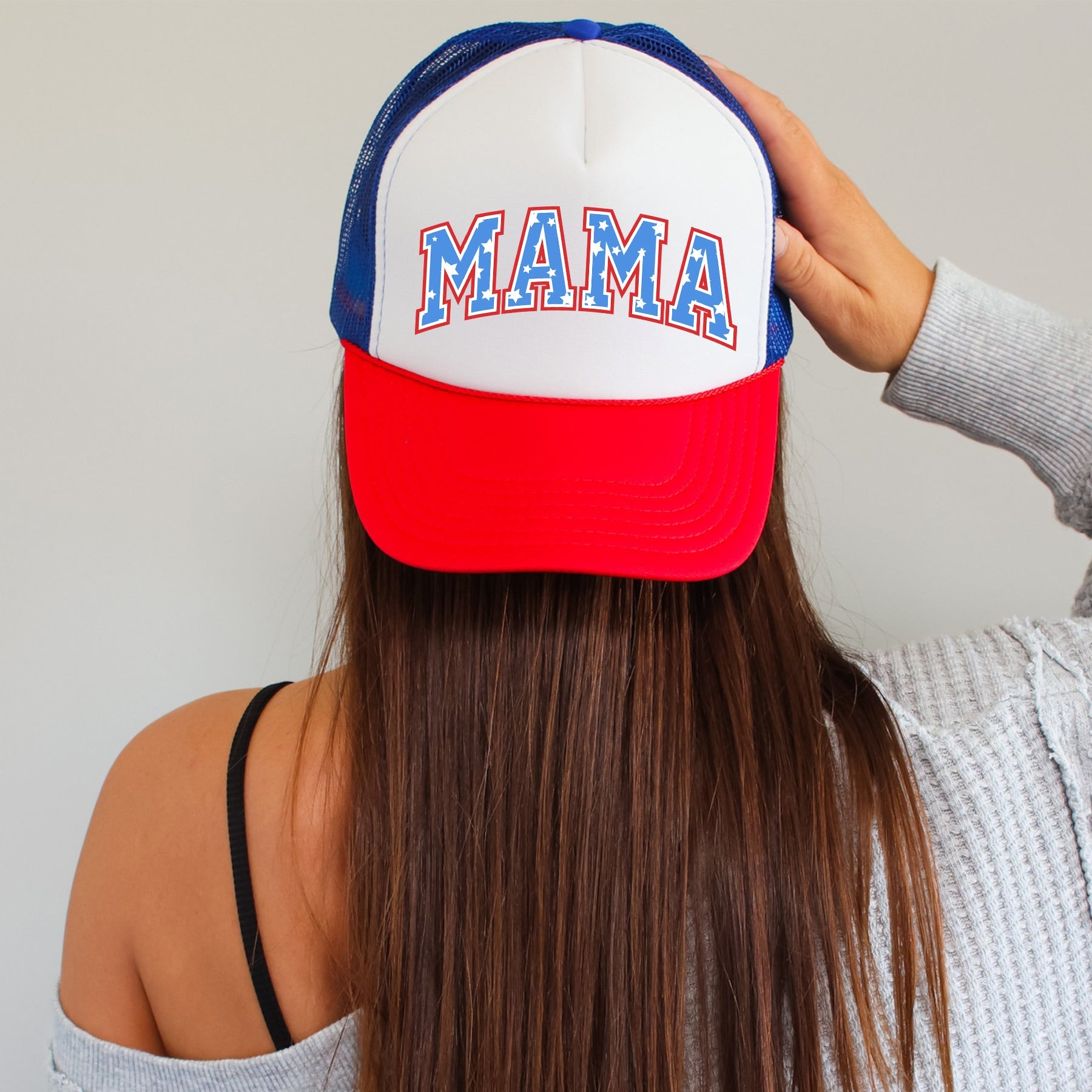 Mama, Stars, Patriotic Americana Theme Celebrating Independence Day And Proud Patriot Spirit Trucker Hat