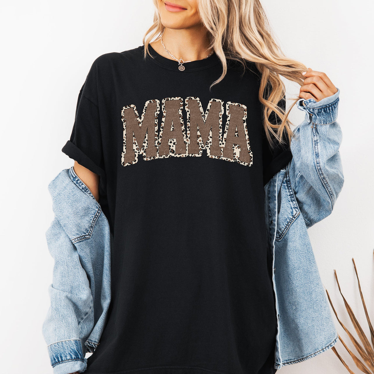 Mama Textured Leopard Print Retro Varsity Style Mother's Day Graphic Comfort Colors Tee