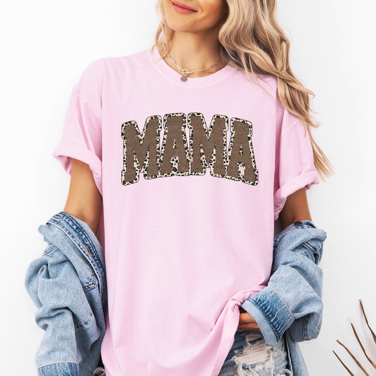 Mama Textured Leopard Print Retro Varsity Style Mother's Day Graphic Comfort Colors Tee