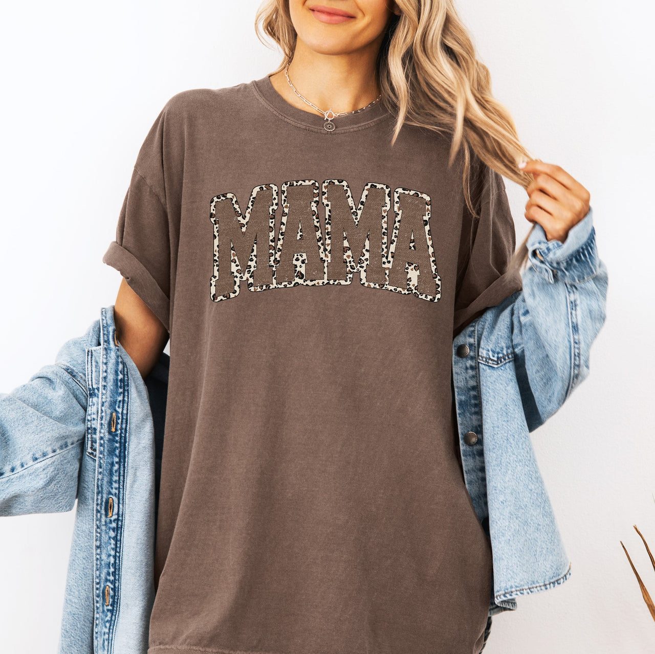 Mama Textured Leopard Print Retro Varsity Style Mother's Day Graphic Comfort Colors Tee