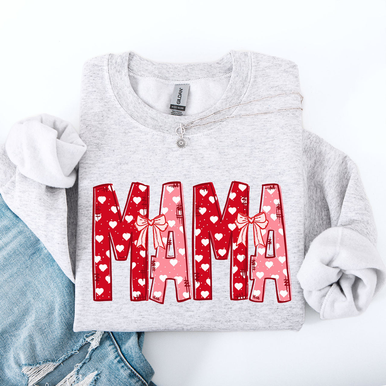 Mama Valentine's Day Ribbons Hearts Love Cozy Elegant Classic Fit Statement Sweatshirt