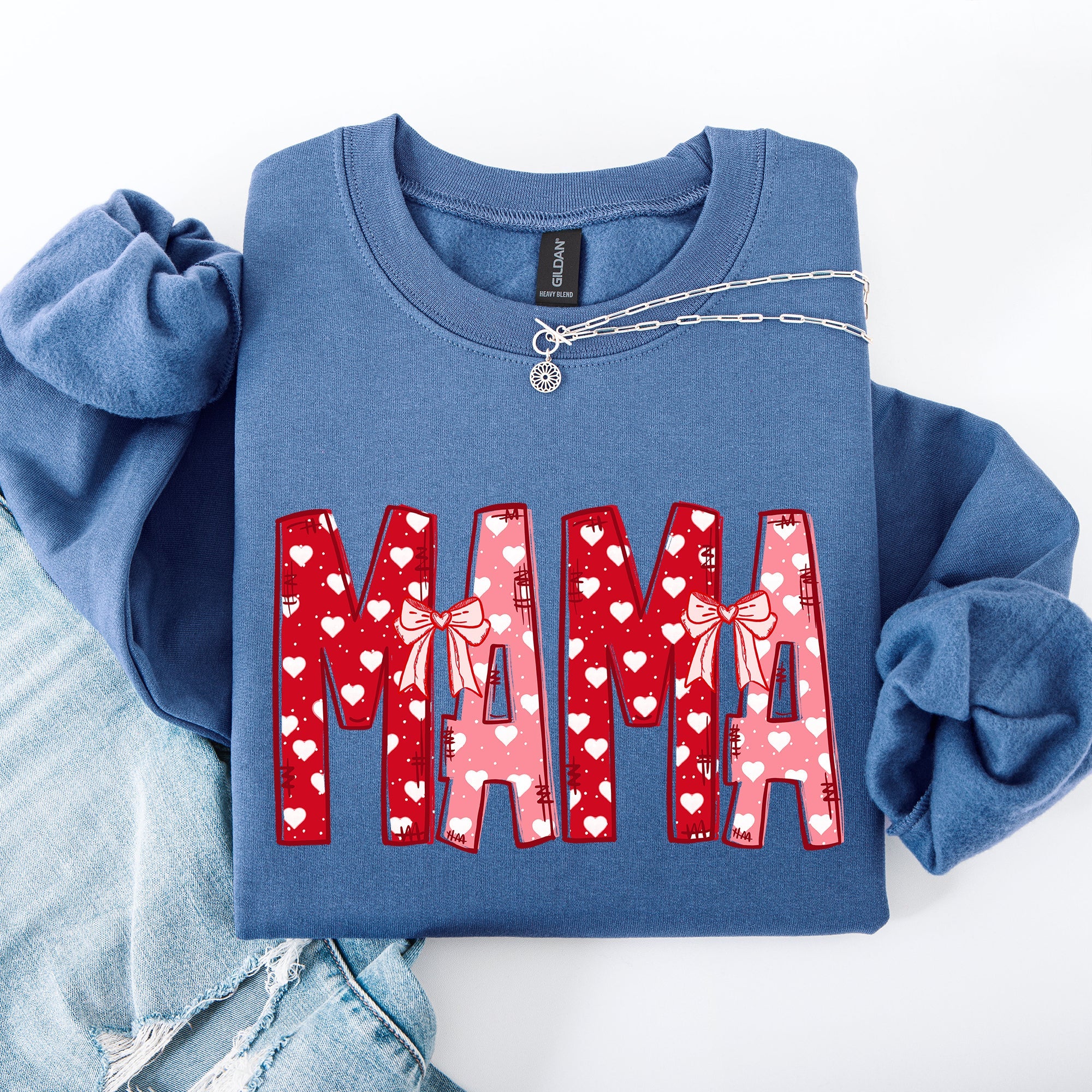 Mama Valentine's Day Ribbons Hearts Love Cozy Elegant Classic Fit Statement Sweatshirt