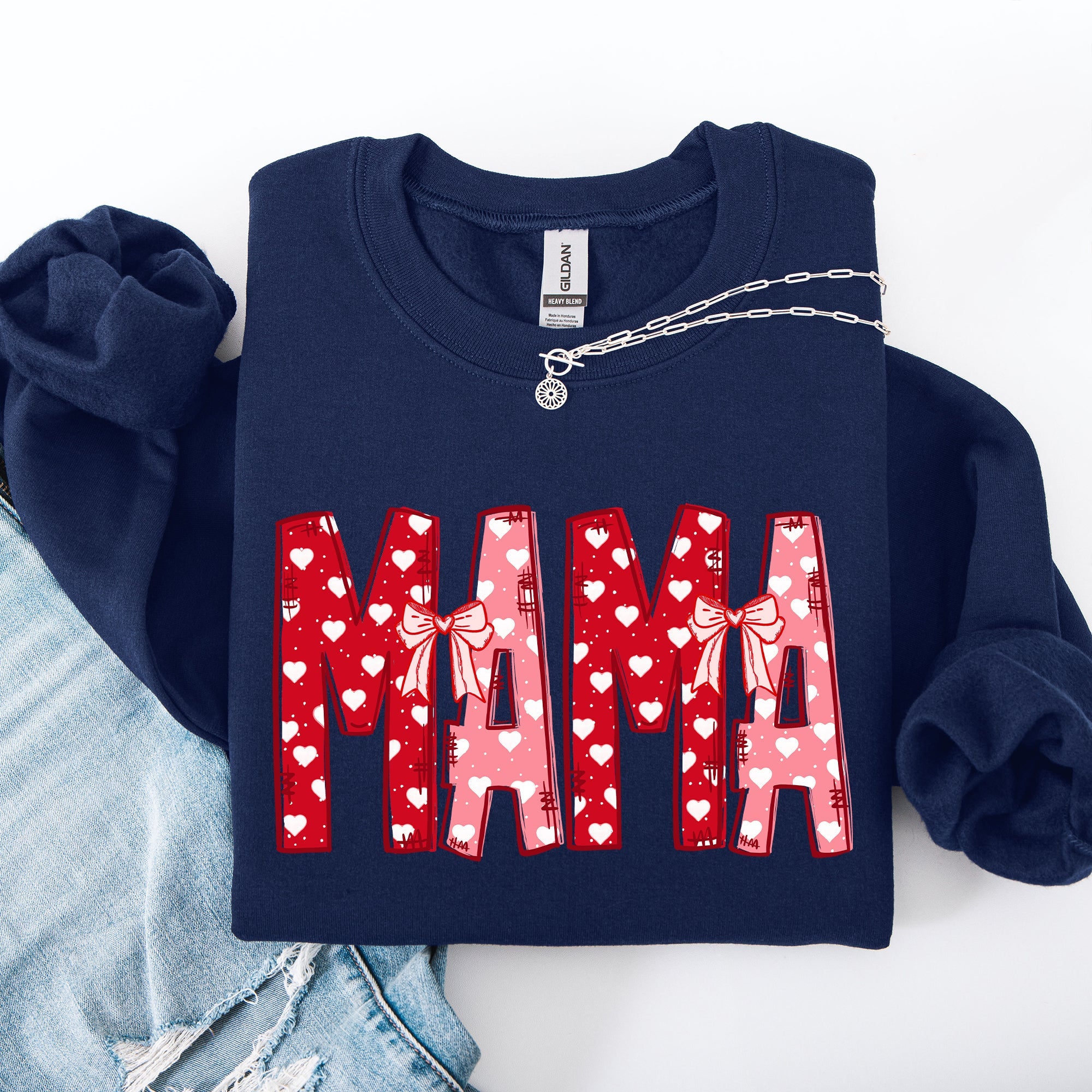 Mama Valentine's Day Ribbons Hearts Love Cozy Elegant Classic Fit Statement Sweatshirt