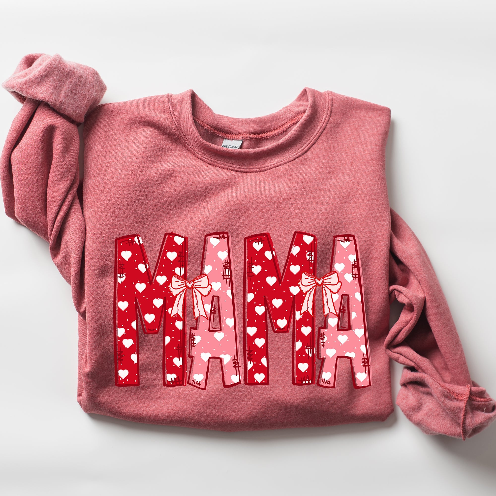 Mama Valentine's Day Ribbons Hearts Love Cozy Elegant Classic Fit Statement Sweatshirt
