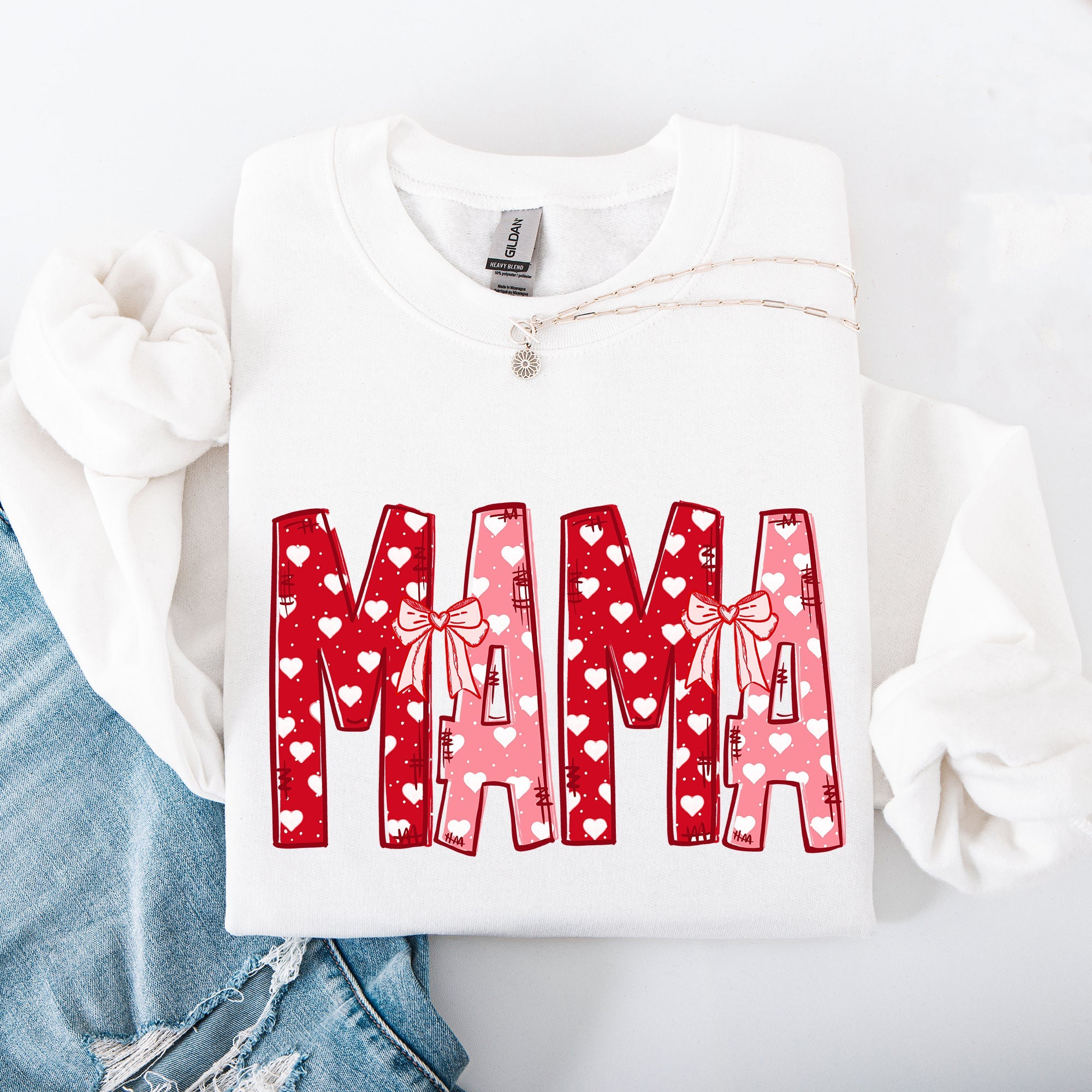 Mama Valentine's Day Ribbons Hearts Love Cozy Elegant Classic Fit Statement Sweatshirt