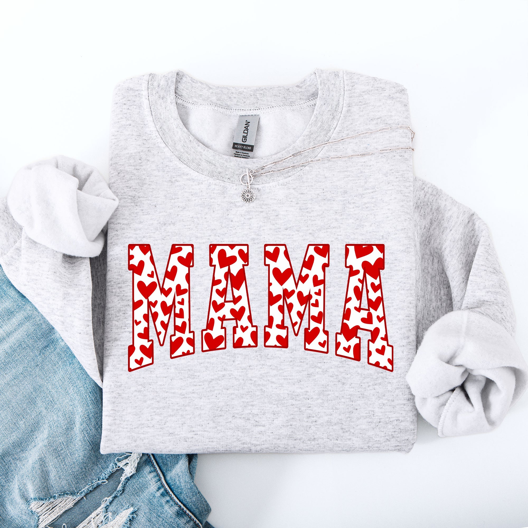 Mama Valentine's Day Varsity Hearts Love Cozy Fleece Premium Soft Warm Everyday Comfort Sweatshirt