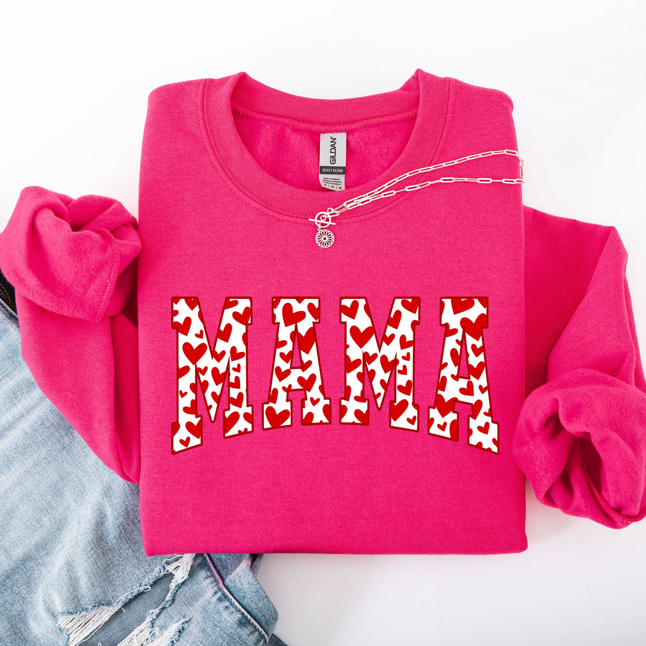 Mama Valentine's Day Varsity Hearts Love Cozy Fleece Premium Soft Warm Everyday Comfort Sweatshirt